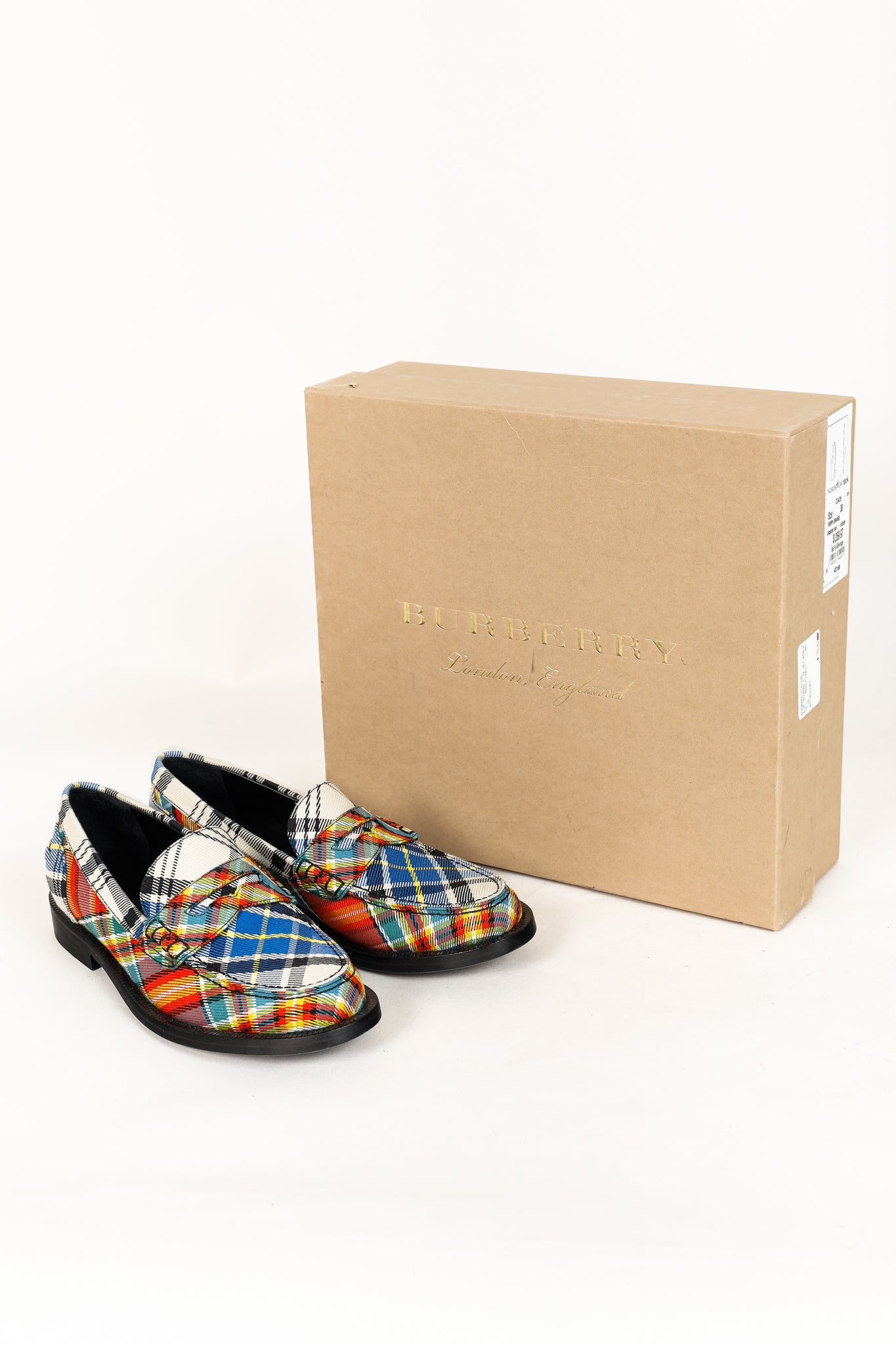 Burberry Bedmont Poppy Orange Tartan Flat Loafers