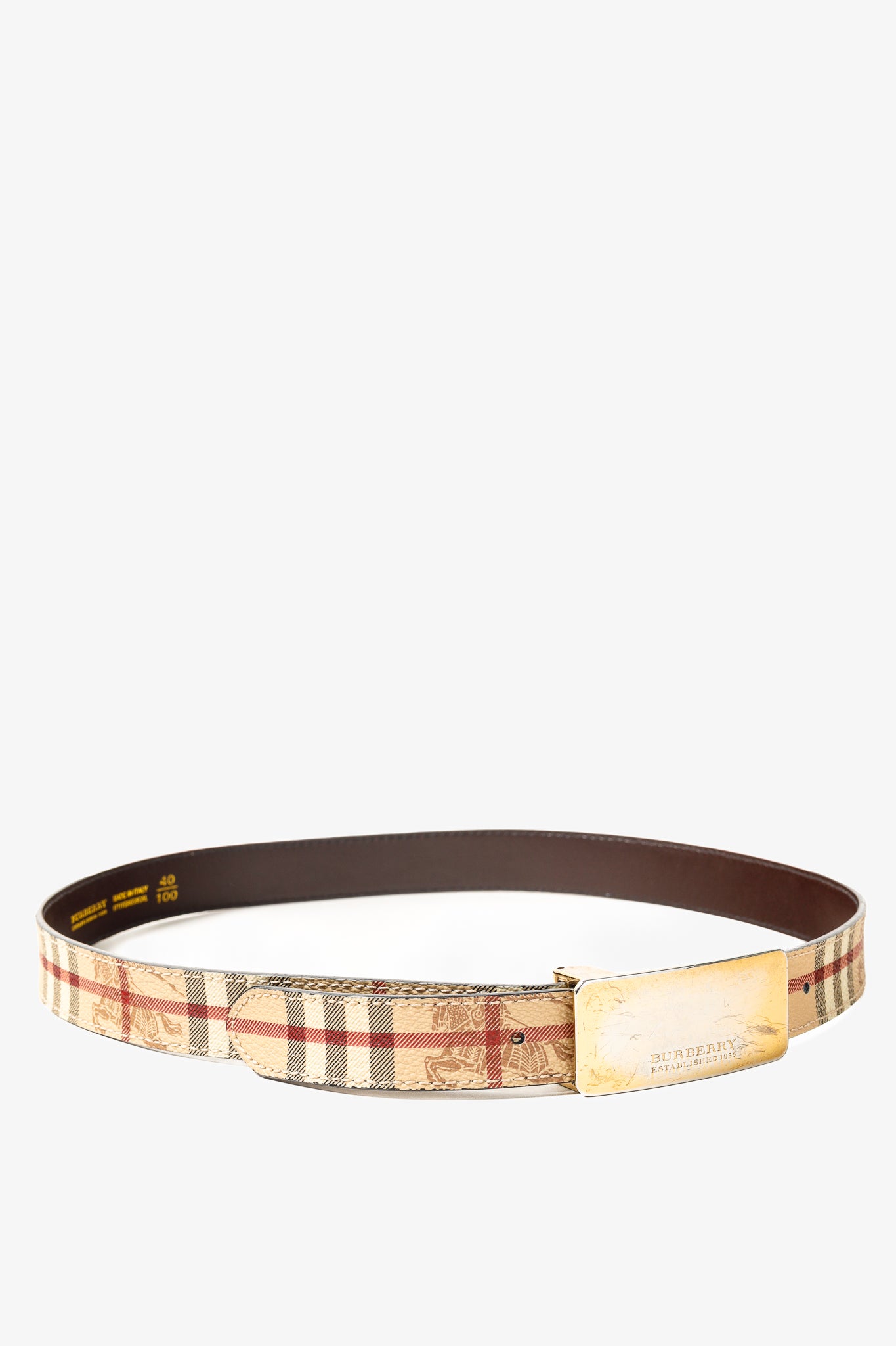Burberry Classic Nova Check Gold Plaque Buckle Belt