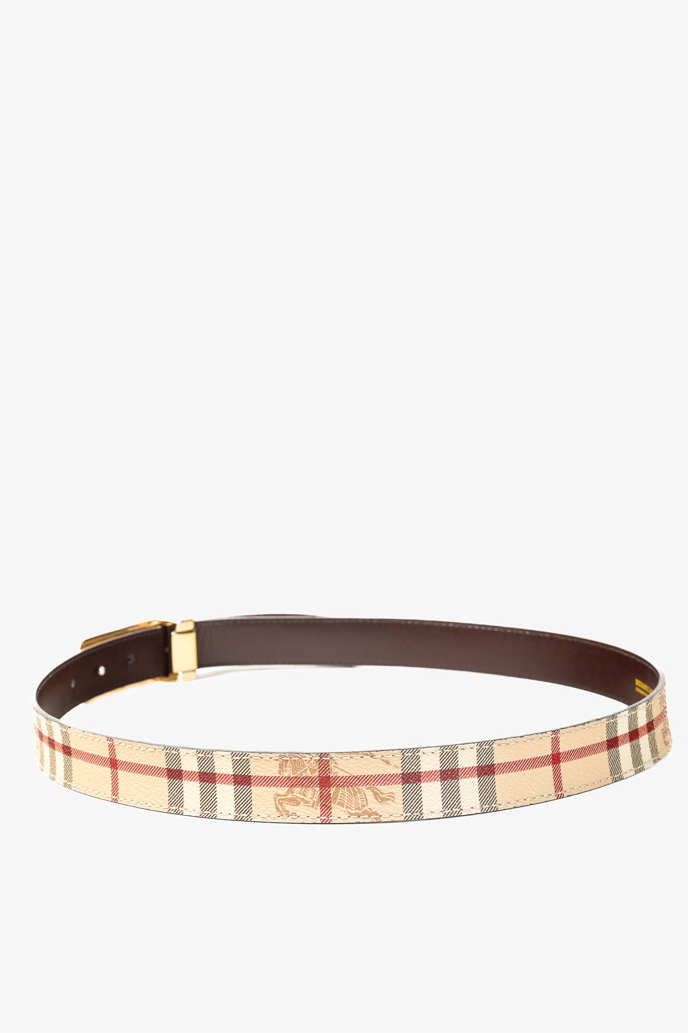 Burberry Classic Nova Check Gold Plaque Buckle Belt