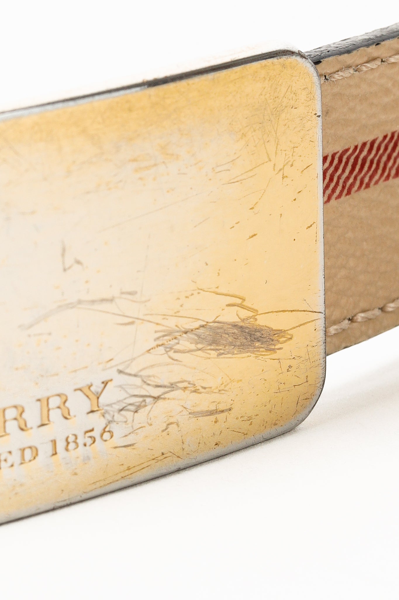 Burberry Classic Nova Check Gold Plaque Buckle Belt