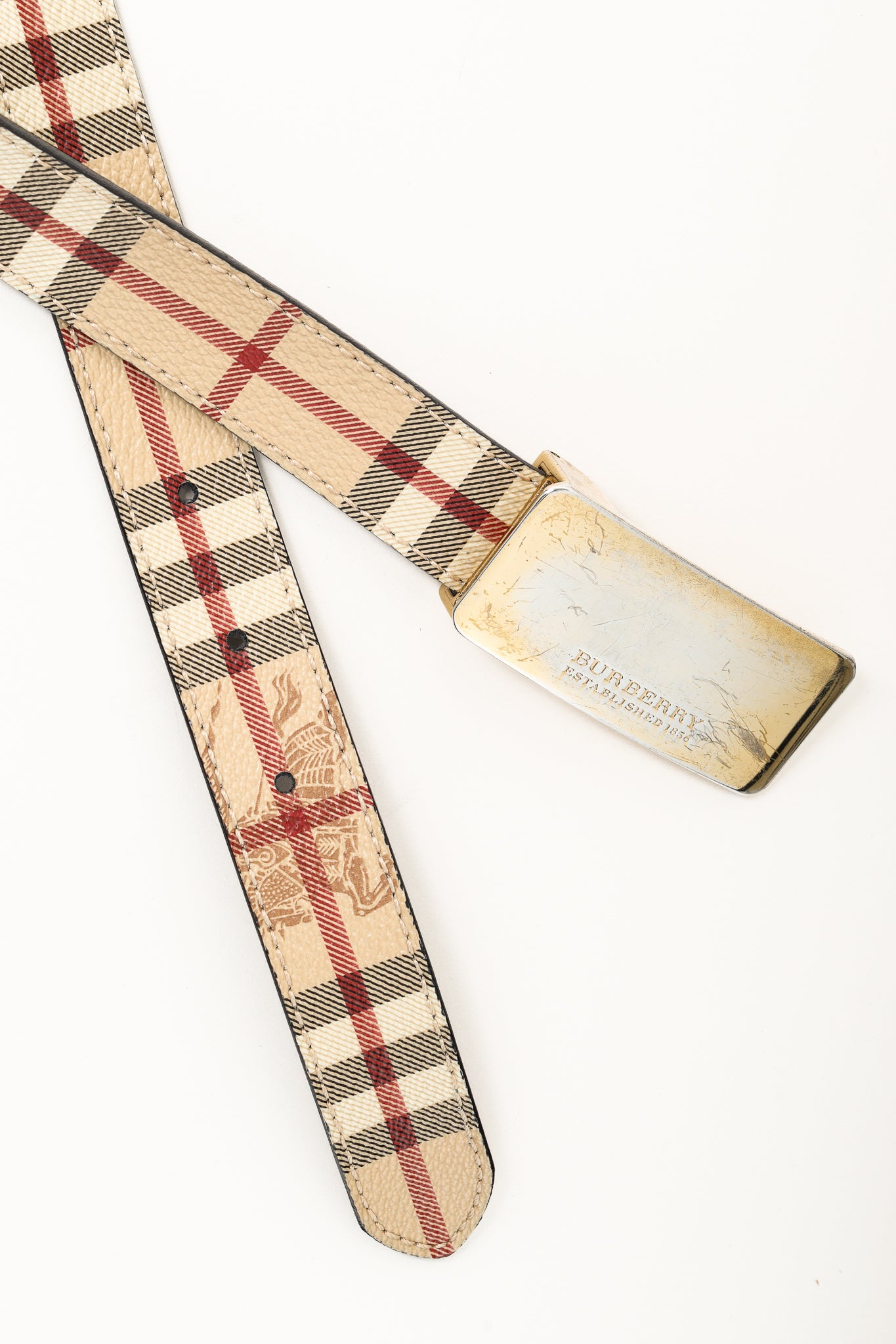 Burberry Classic Nova Check Gold Plaque Buckle Belt