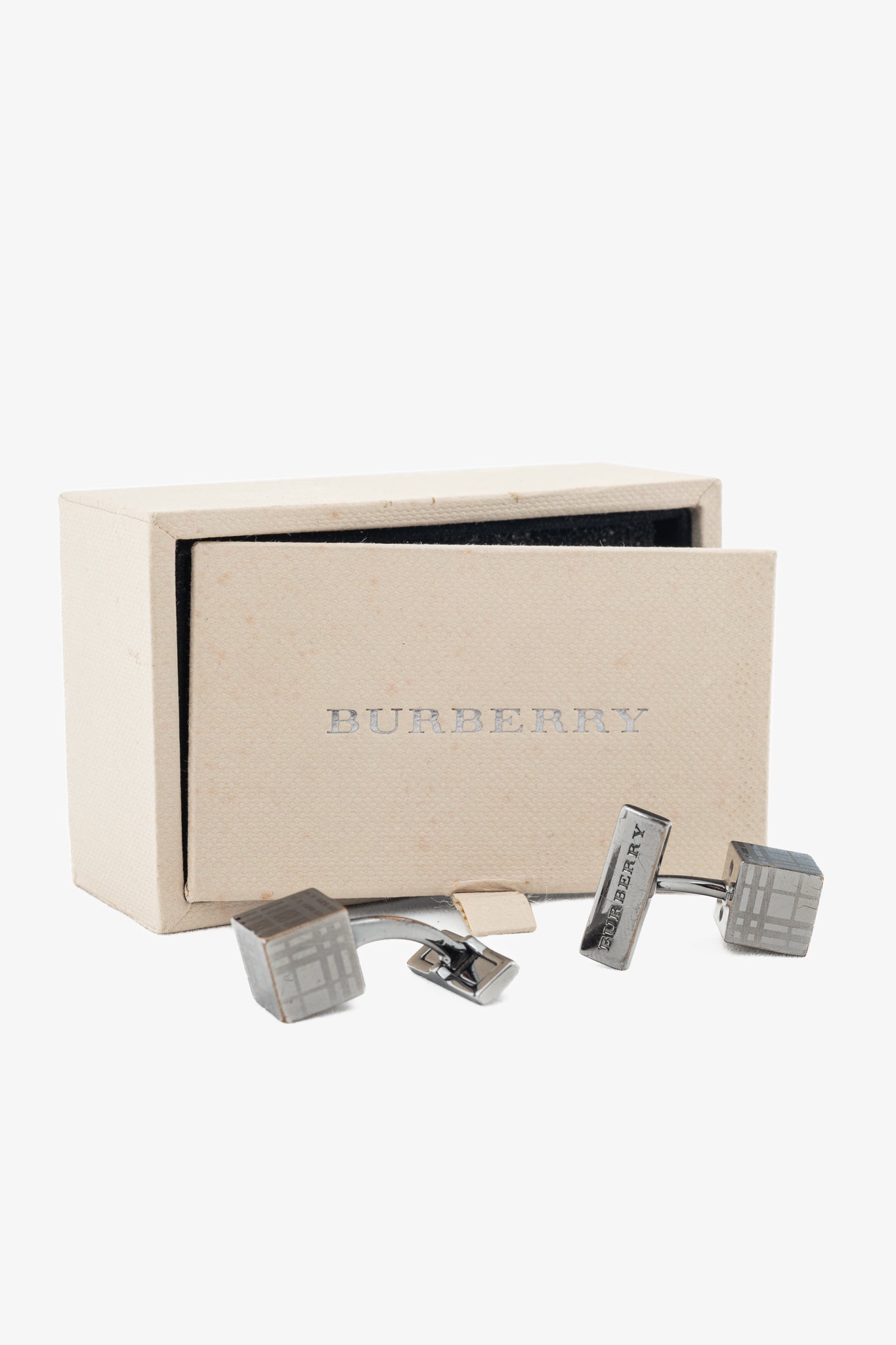 Burberry Gunmetal Check Cube Cufflinks