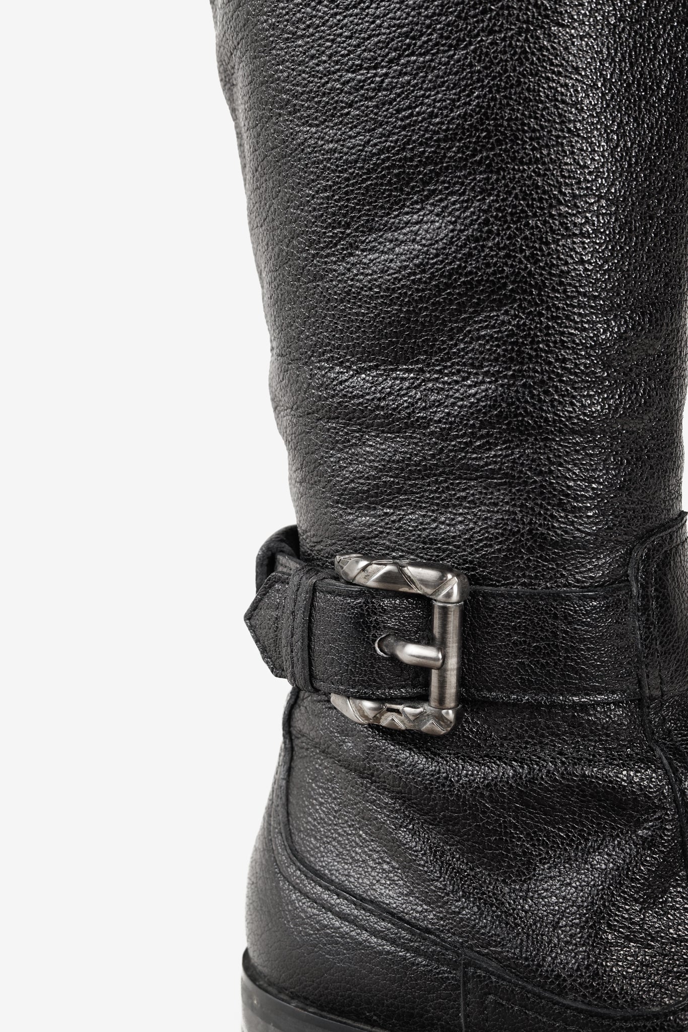 Burberry Black Grained Leather Buckled Riding Boots