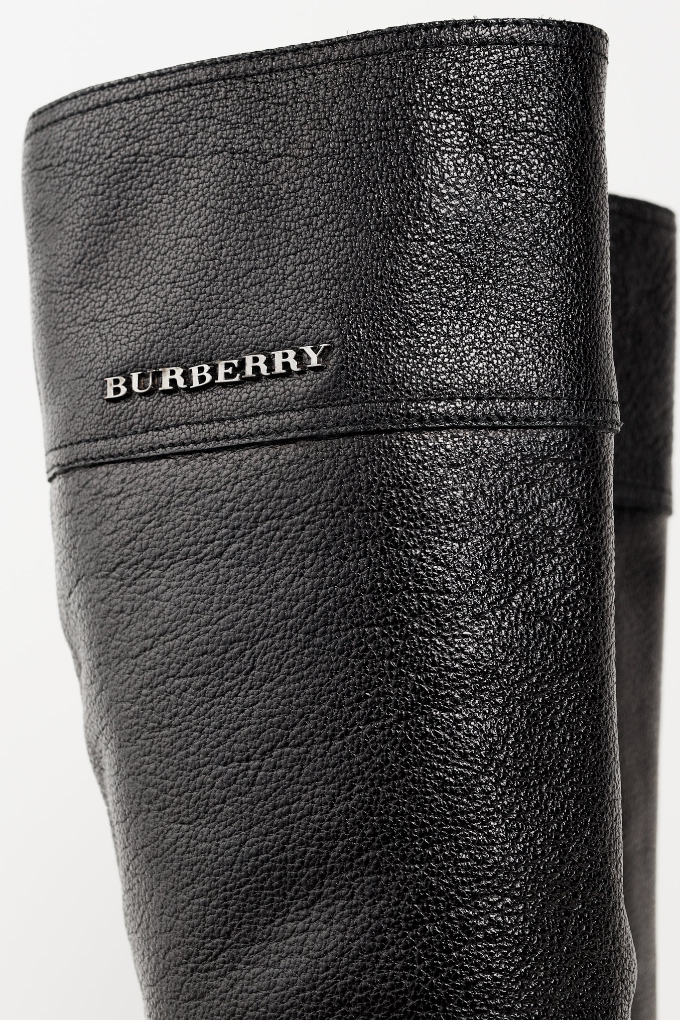 Burberry Black Grained Leather Buckled Riding Boots