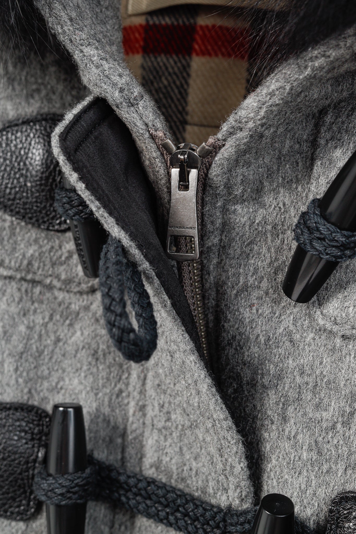 Burberry Brit Blackwell Grey Wool Fur-Trim Duffle Coat