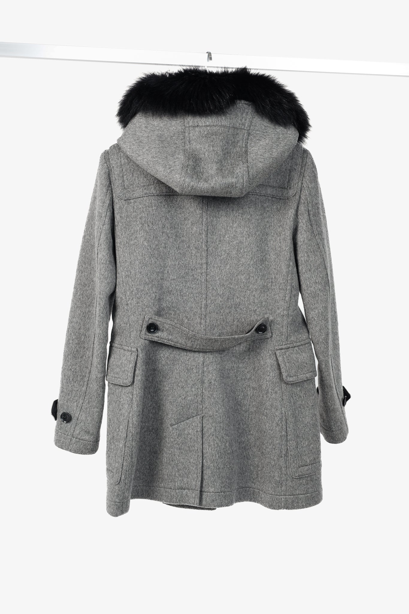 Burberry Brit Blackwell Grey Wool Fur-Trim Duffle Coat
