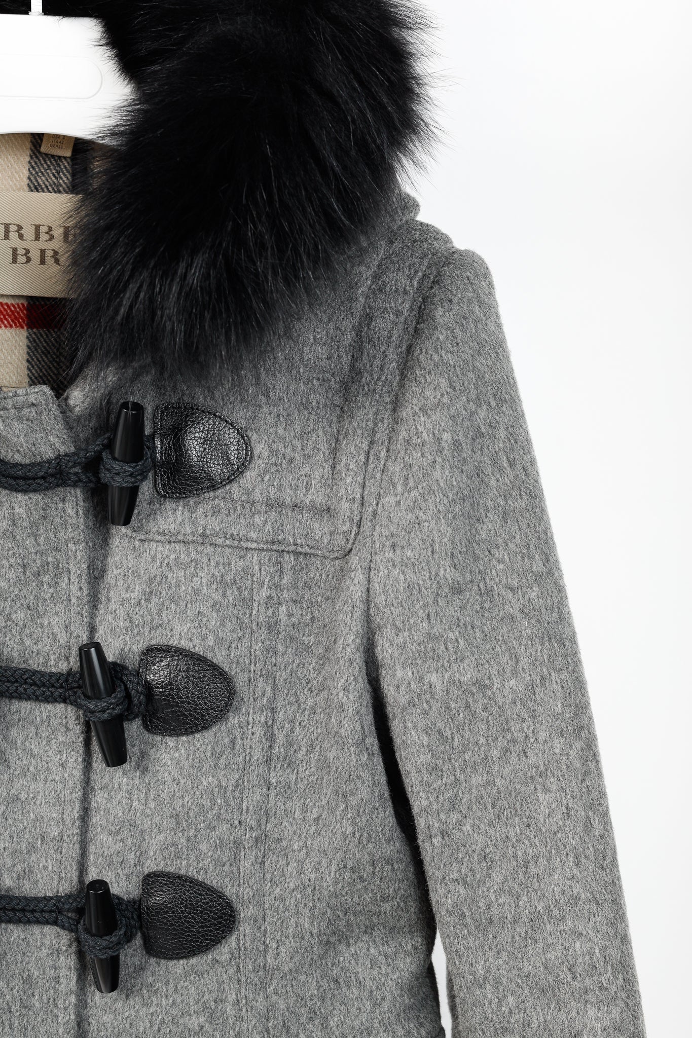 Burberry Brit Blackwell Grey Wool Fur-Trim Duffle Coat