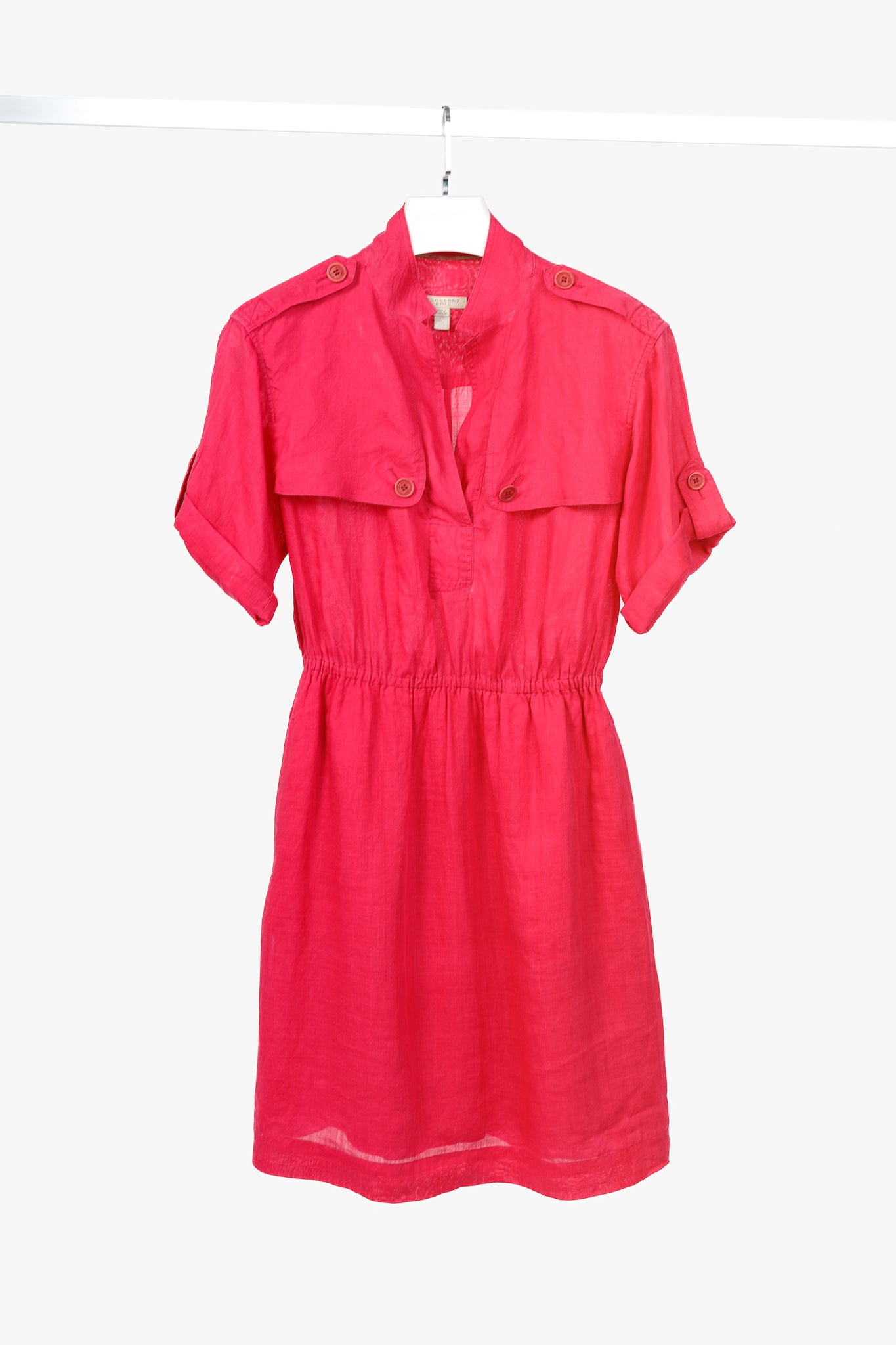 Burberry Brit Crimson Pink Ramie Trench Mini Dress – Blogger Armoire