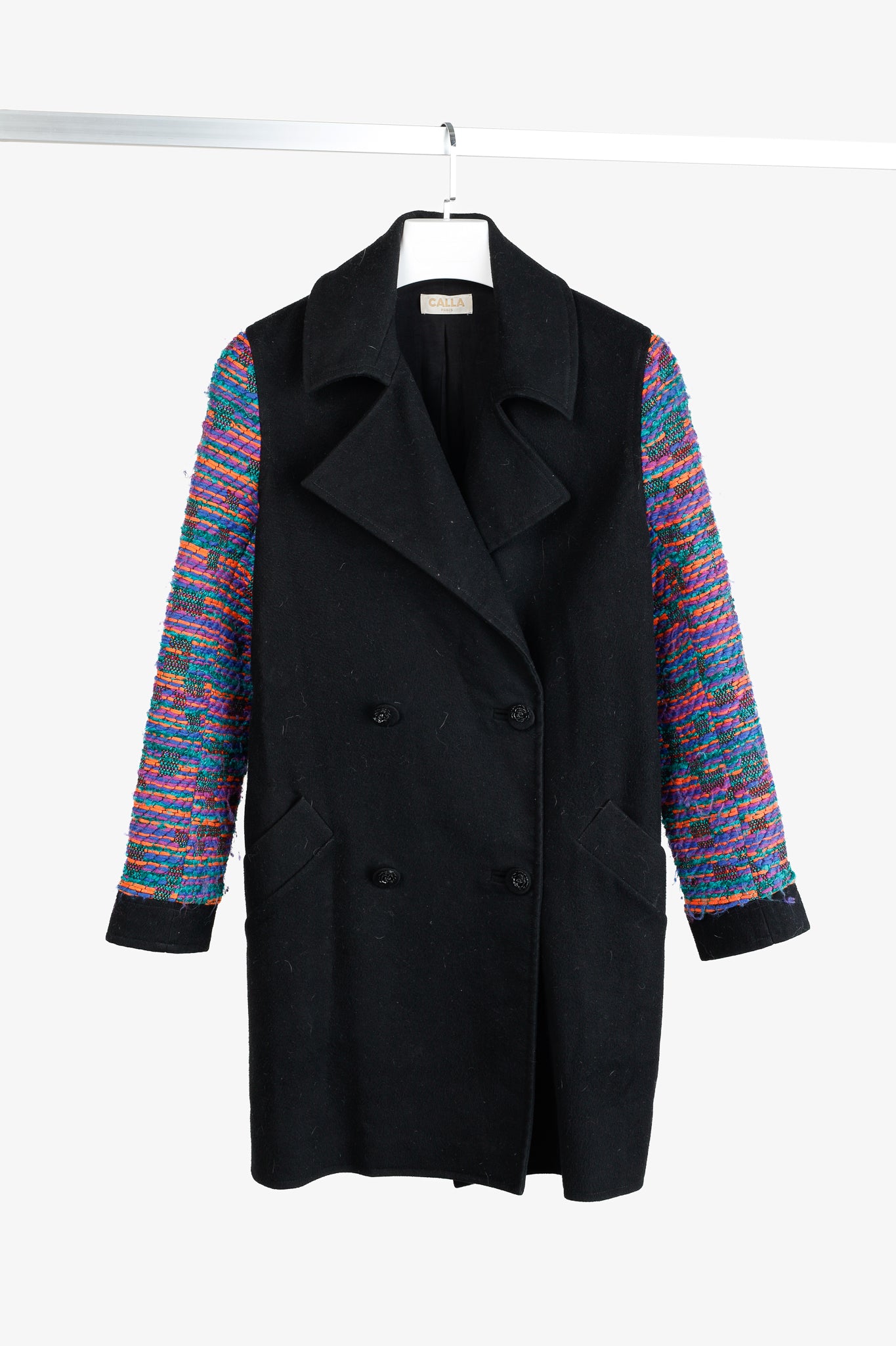 Calla Paris Fall 2013 Boucle Sleeve Black Multi-Material Pea Coat