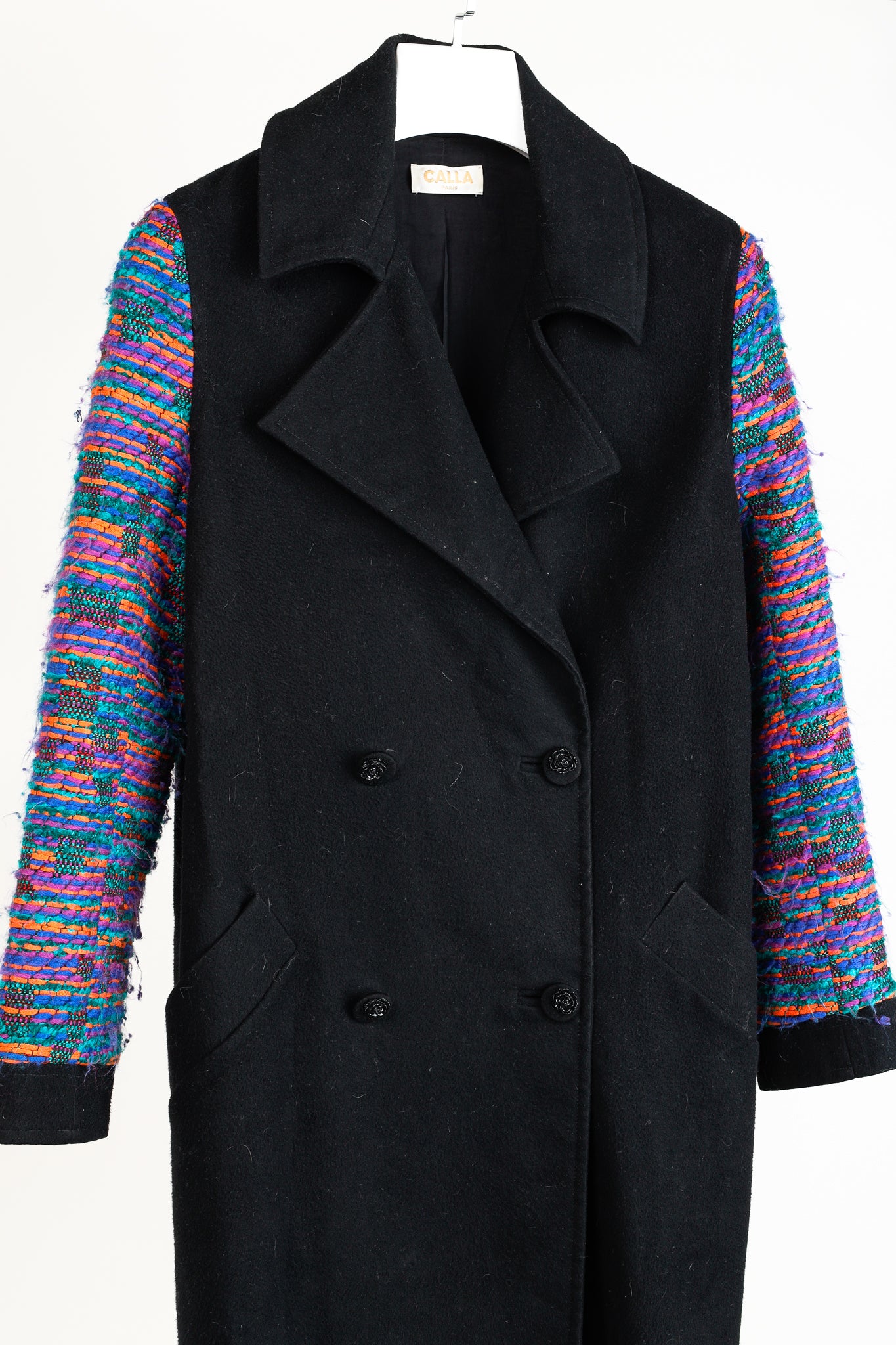 Calla Paris Fall 2013 Boucle Sleeve Black Multi-Material Pea Coat