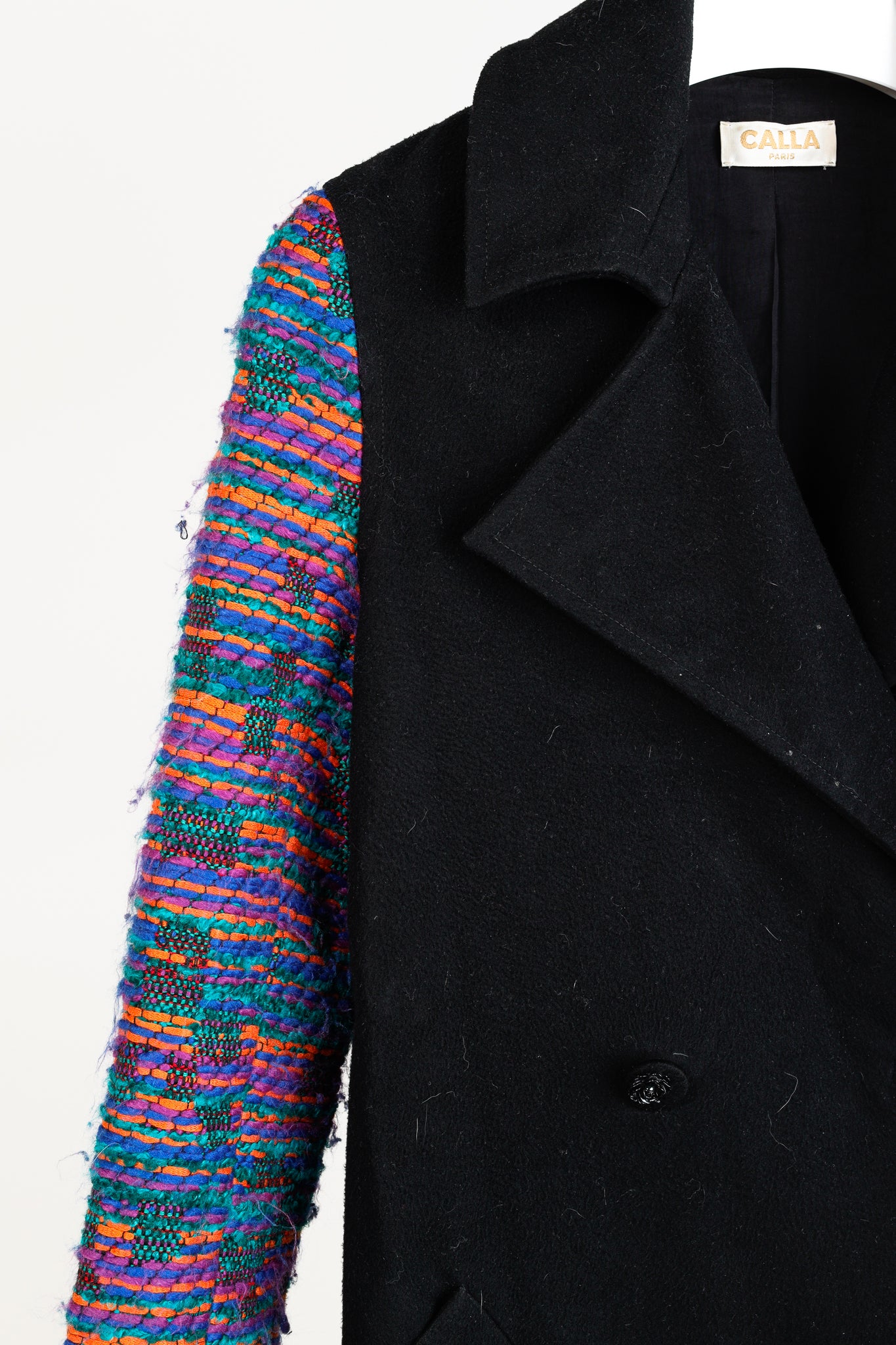Calla Paris Fall 2013 Boucle Sleeve Black Multi-Material Pea Coat