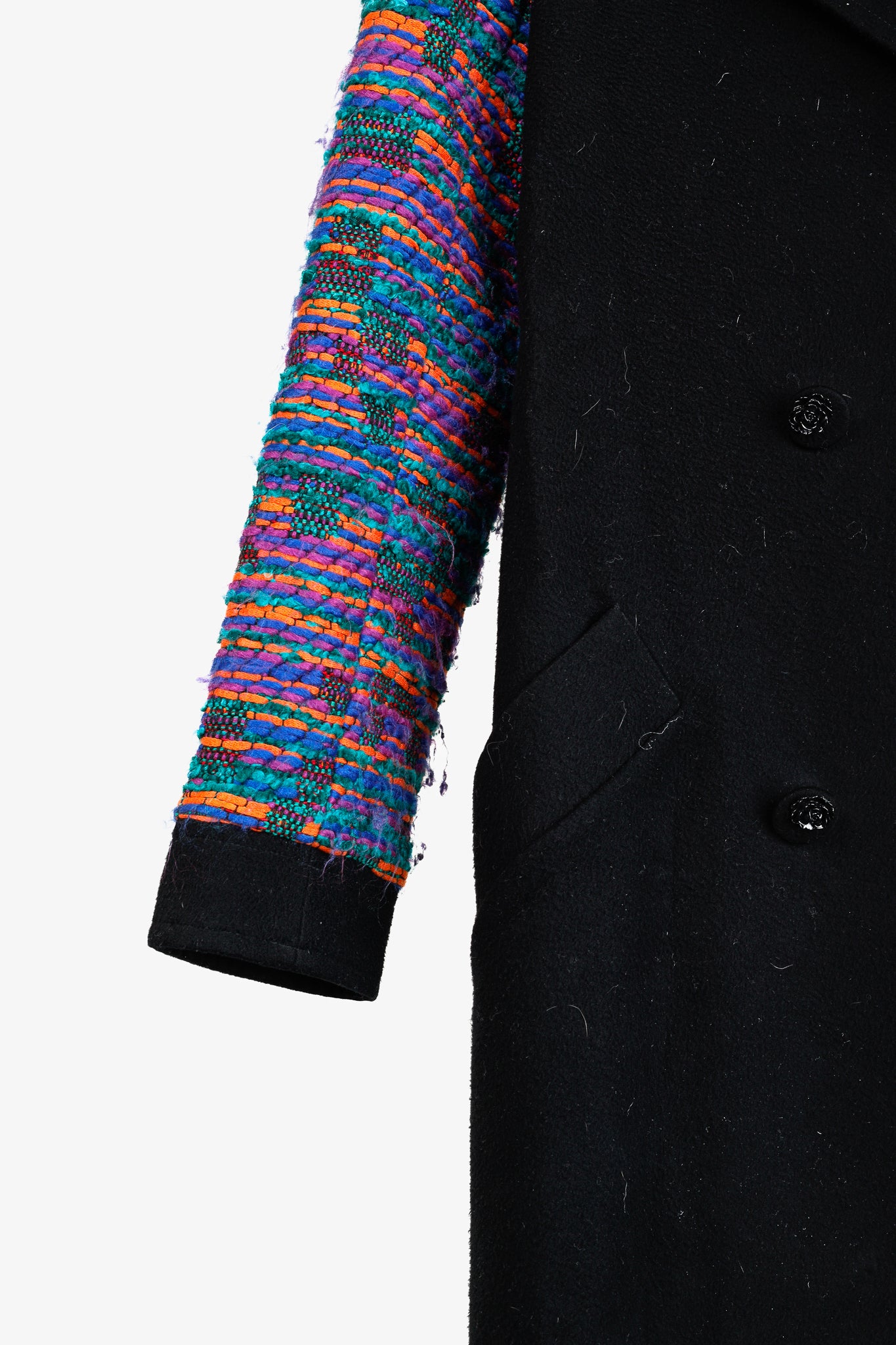 Calla Paris Fall 2013 Boucle Sleeve Black Multi-Material Pea Coat