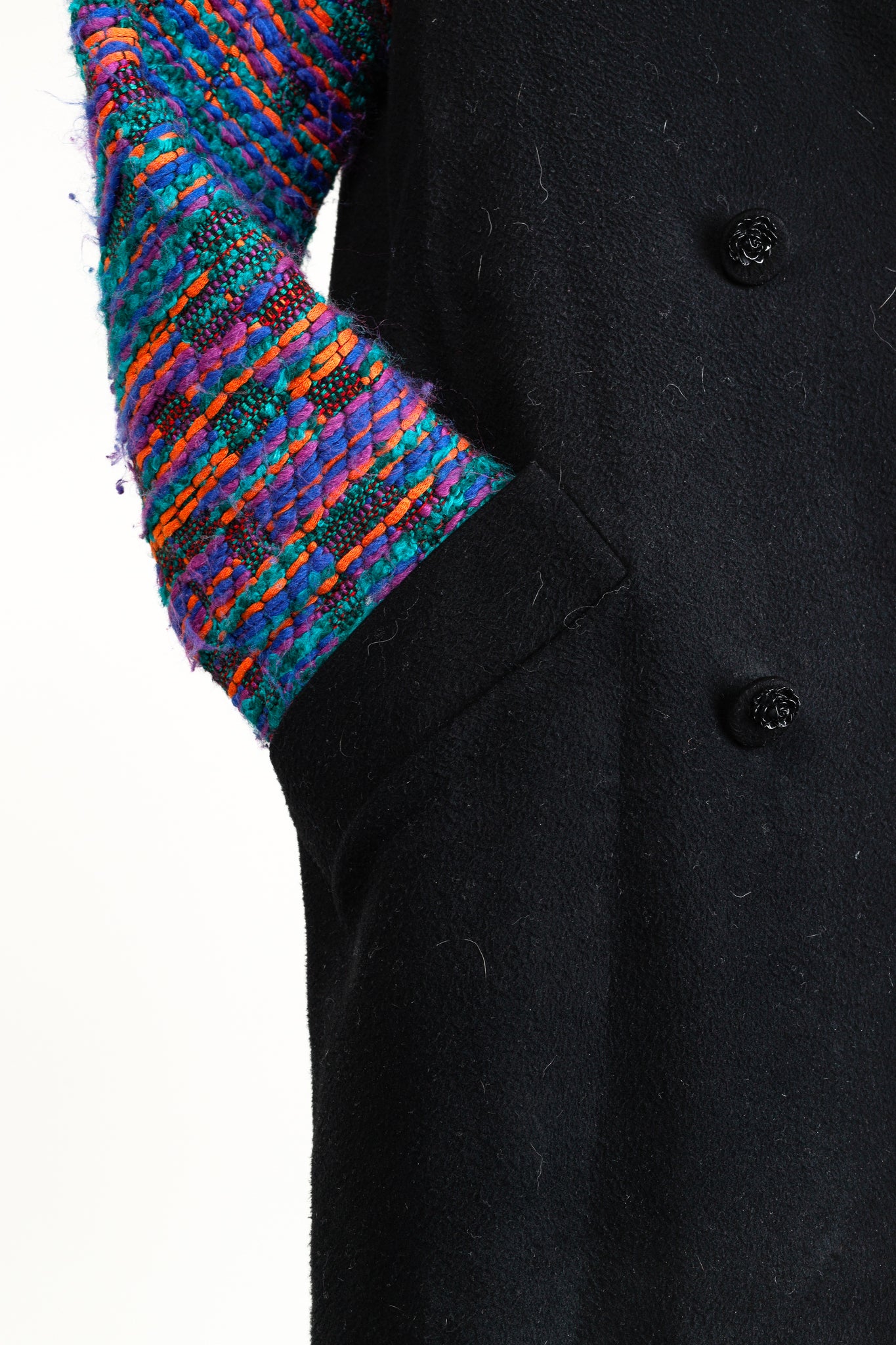 Calla Paris Fall 2013 Boucle Sleeve Black Multi-Material Pea Coat