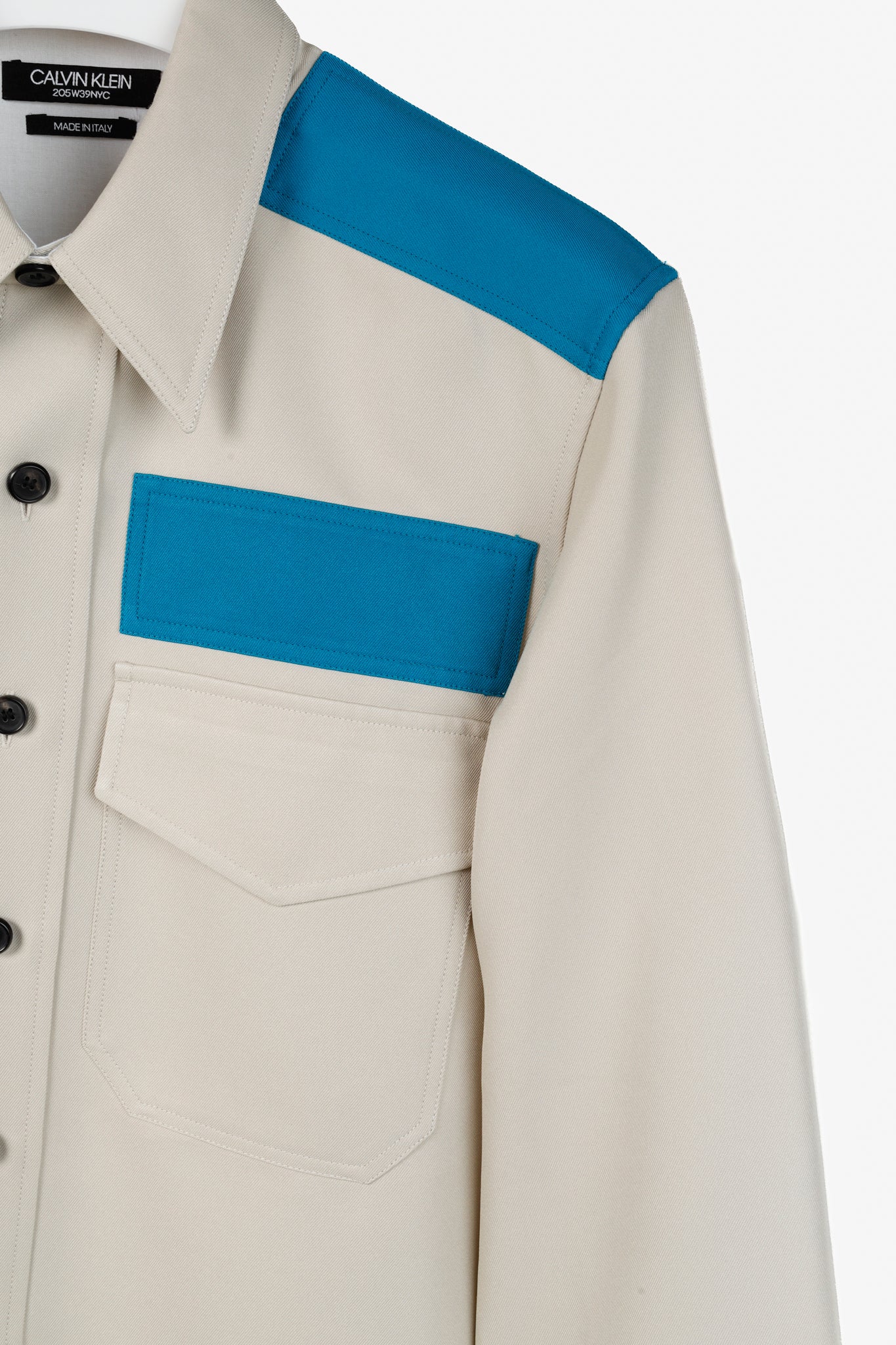 Calvin Klein 205W39NYC Raf Simons Teal Khaki Contrast Tactical Button Up