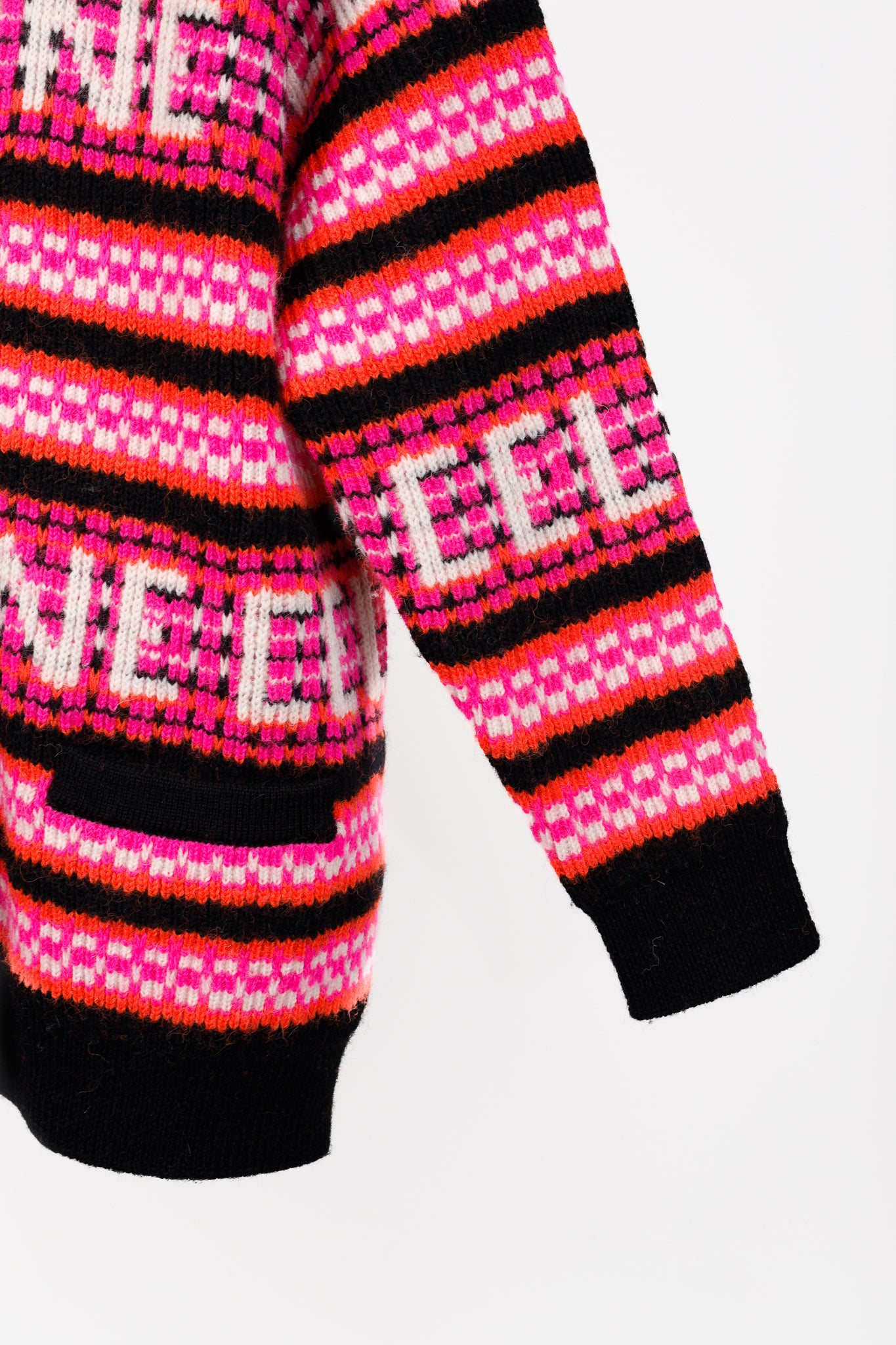 Celine Pink Striped Jacquard-Knit Wool Ski Cardigan