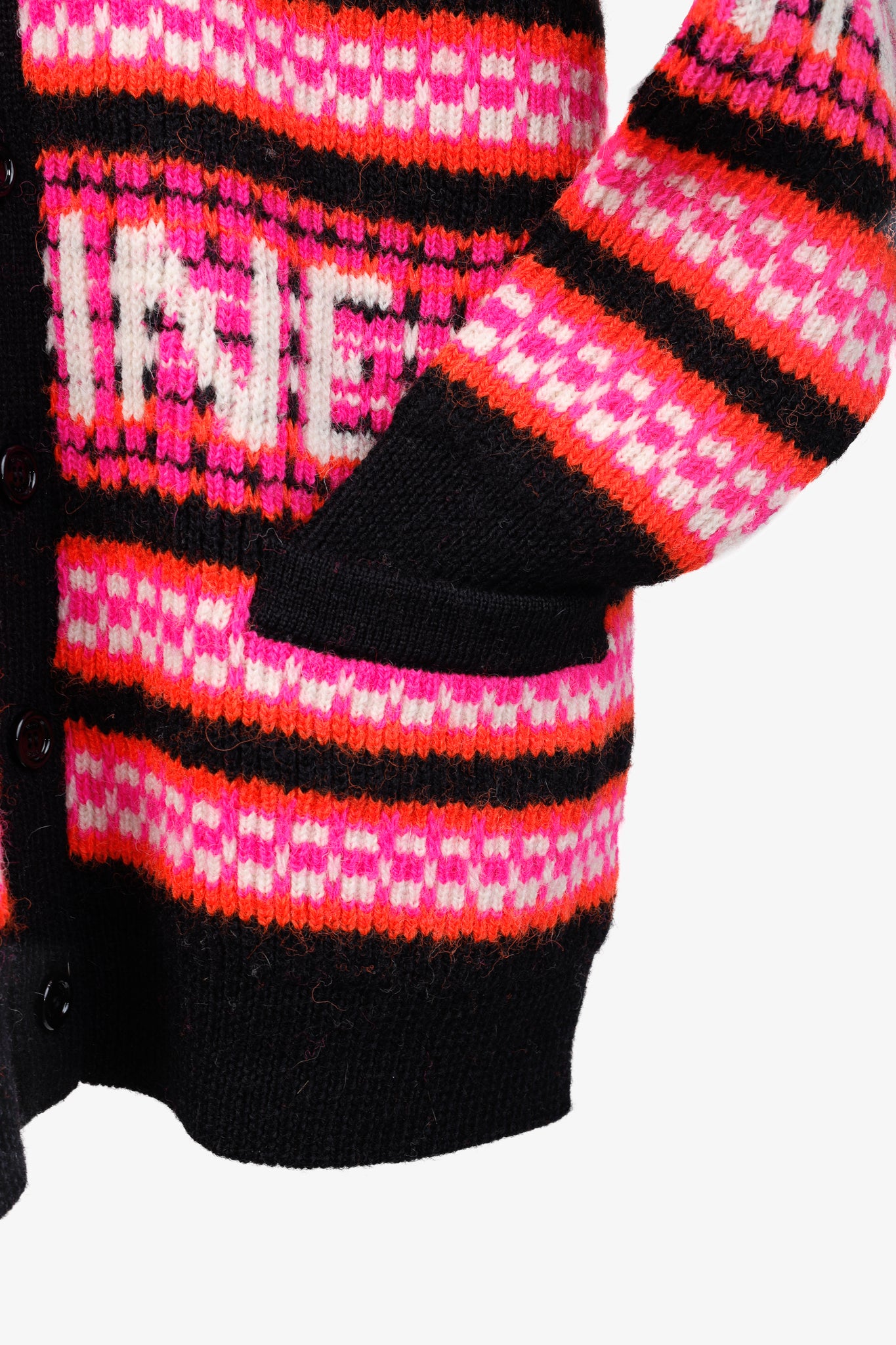 Celine Pink Striped Jacquard-Knit Wool Ski Cardigan