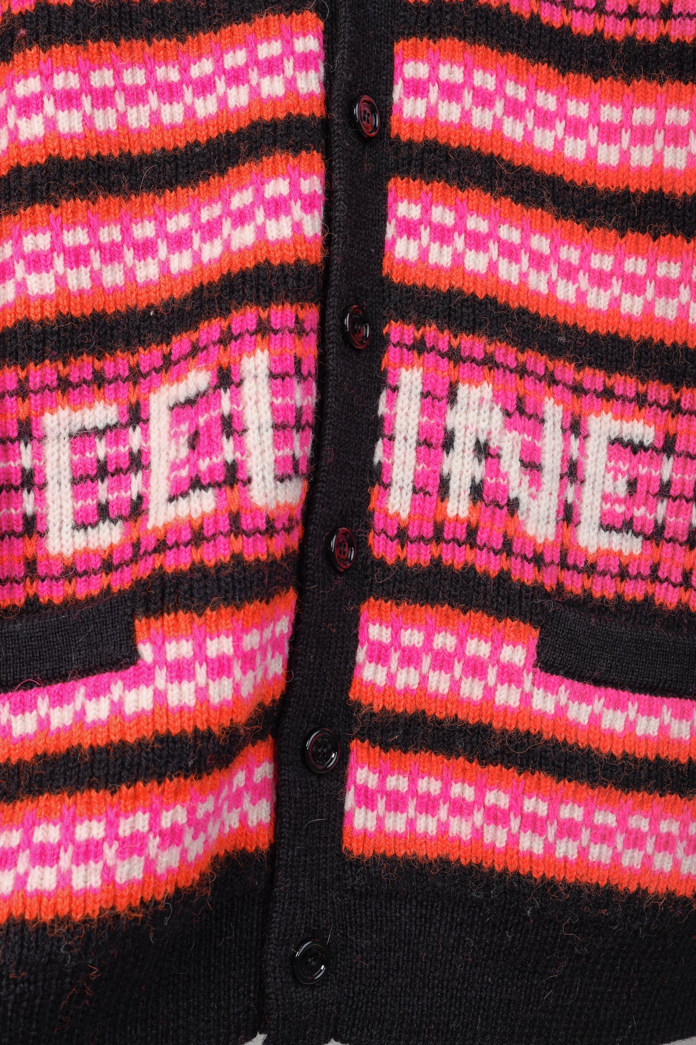 Celine Pink Striped Jacquard-Knit Wool Ski Cardigan
