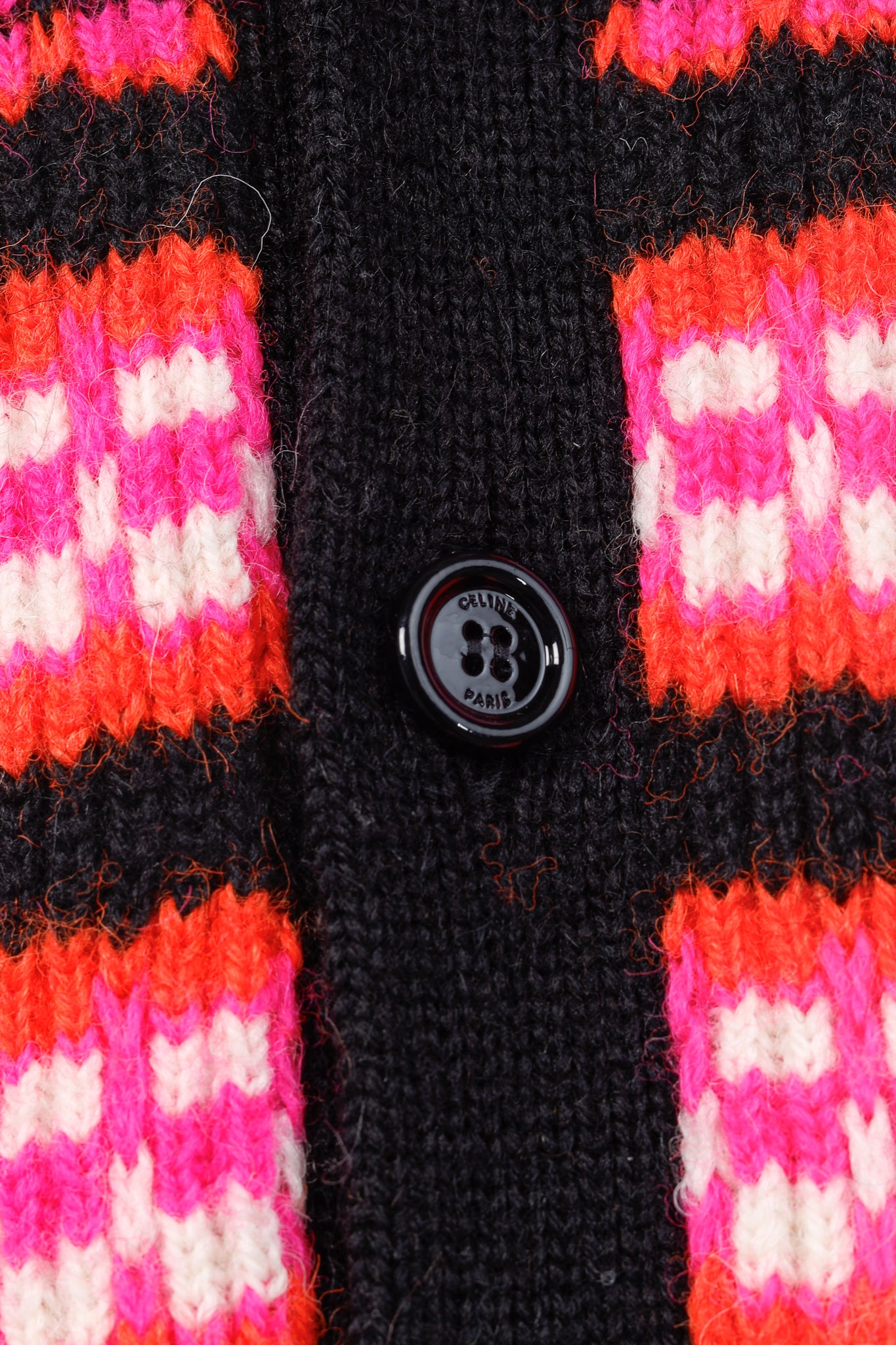 Celine Pink Striped Jacquard-Knit Wool Ski Cardigan
