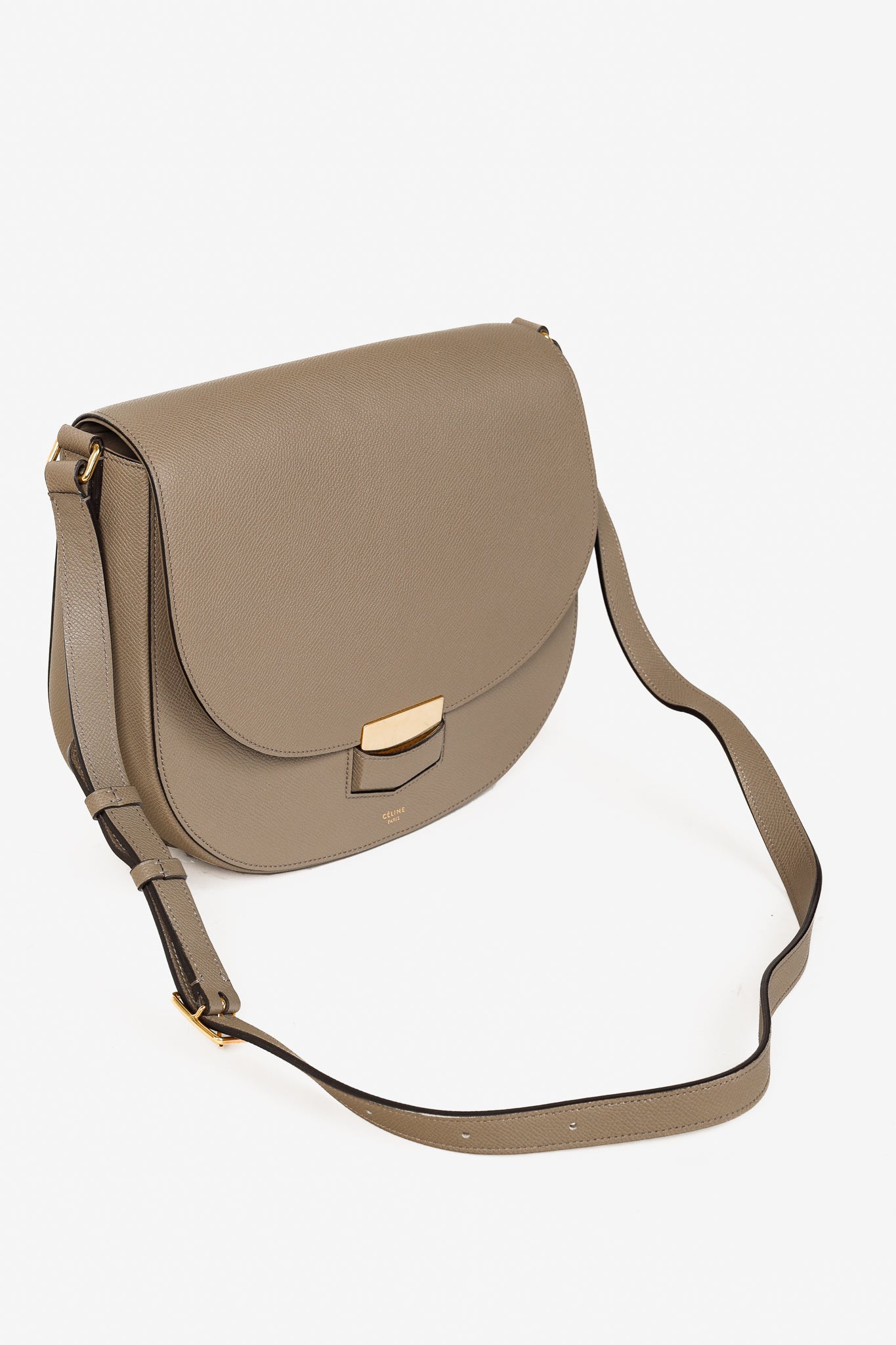 Celine Medium Trotteur Taupe Grained Calfskin Crossbody
