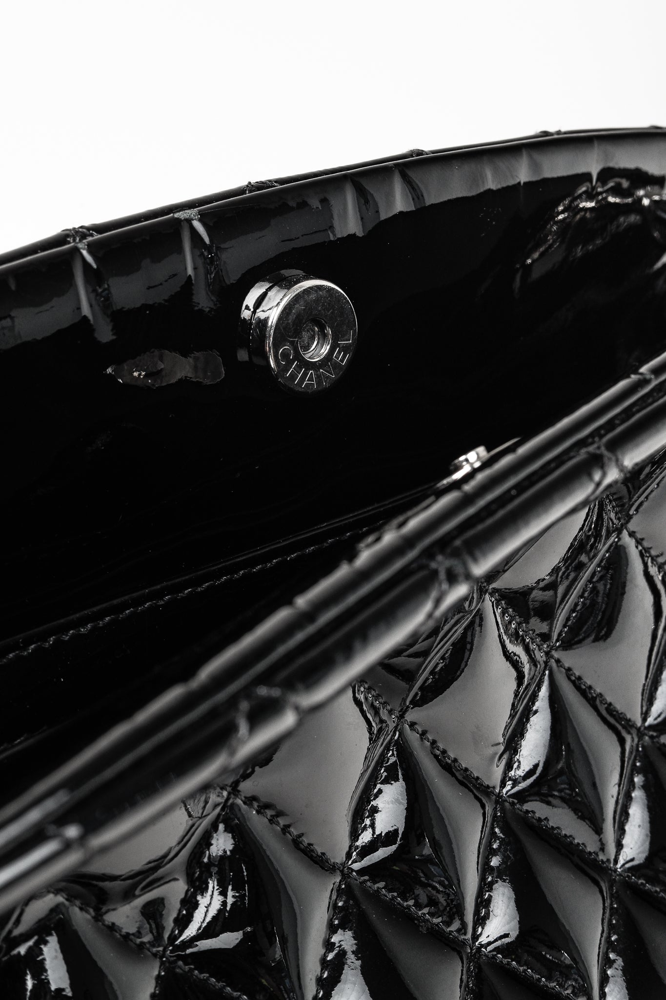 Chanel Just Mademoiselle Large Black Quilted Patent Leather Handbag