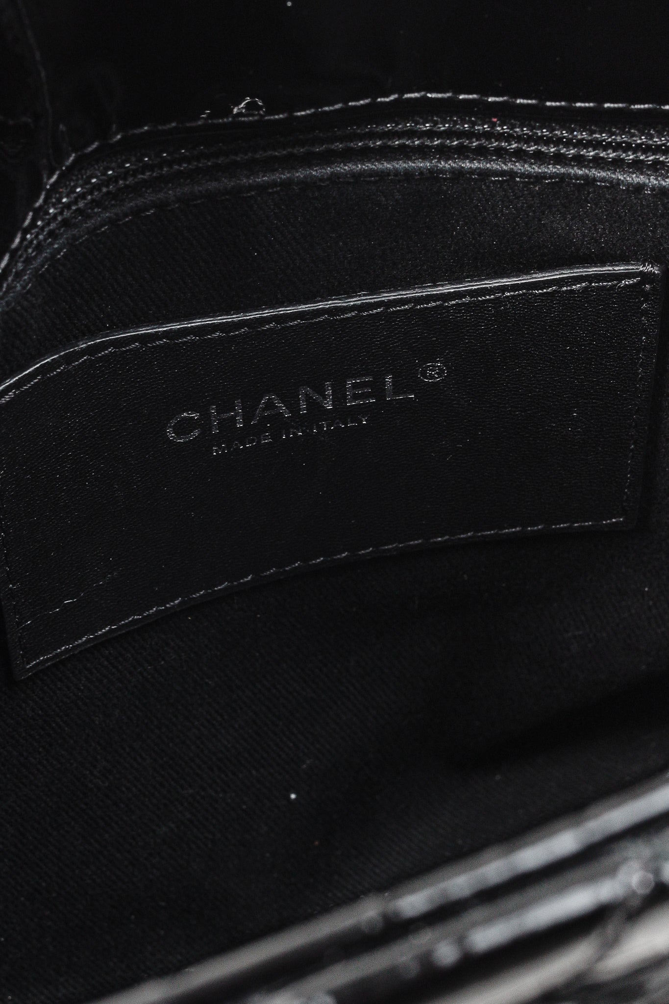 Chanel Just Mademoiselle Large Black Quilted Patent Leather Handbag