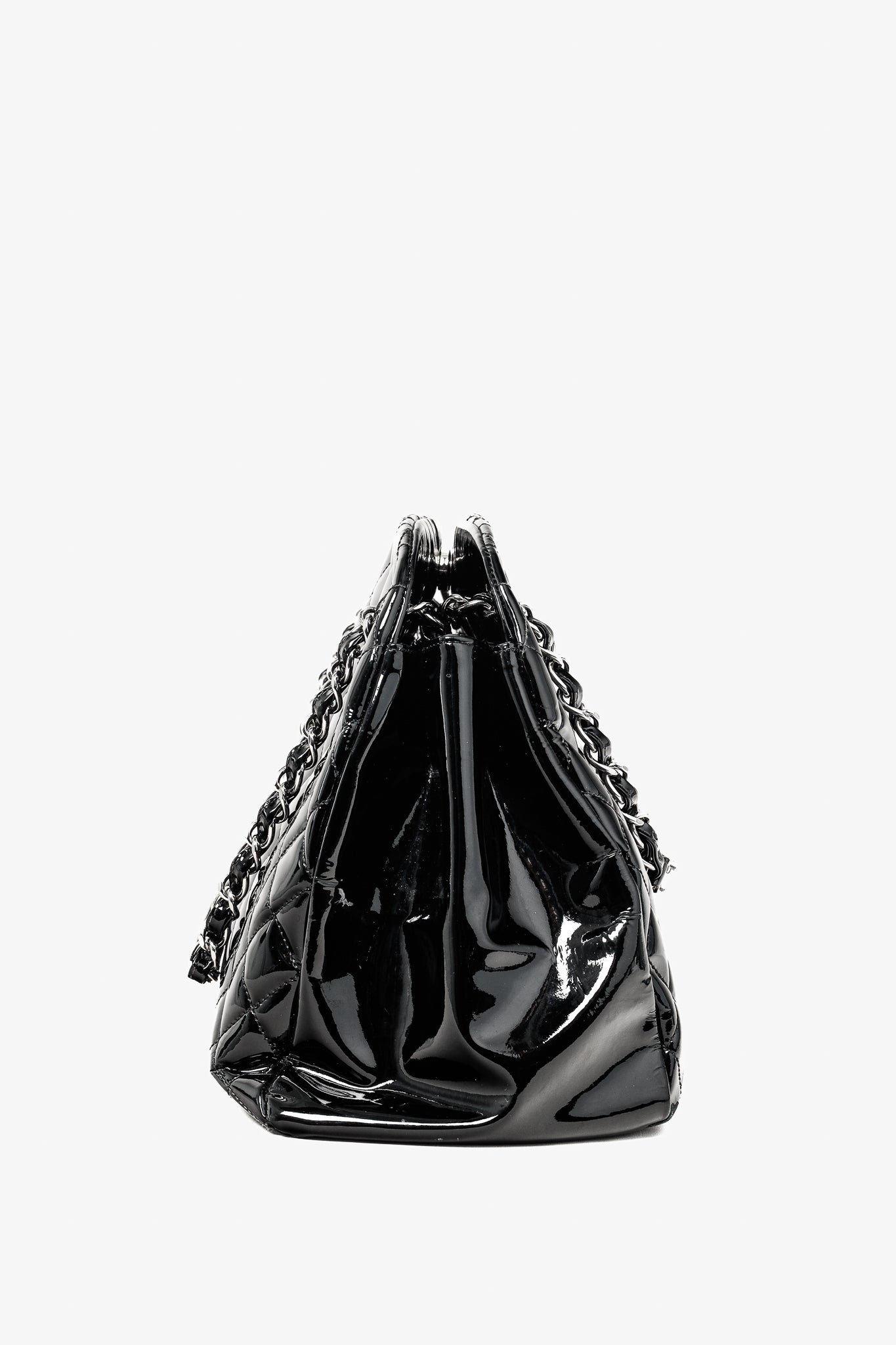 Chanel Just Mademoiselle Large Black Quilted Patent Leather Handbag