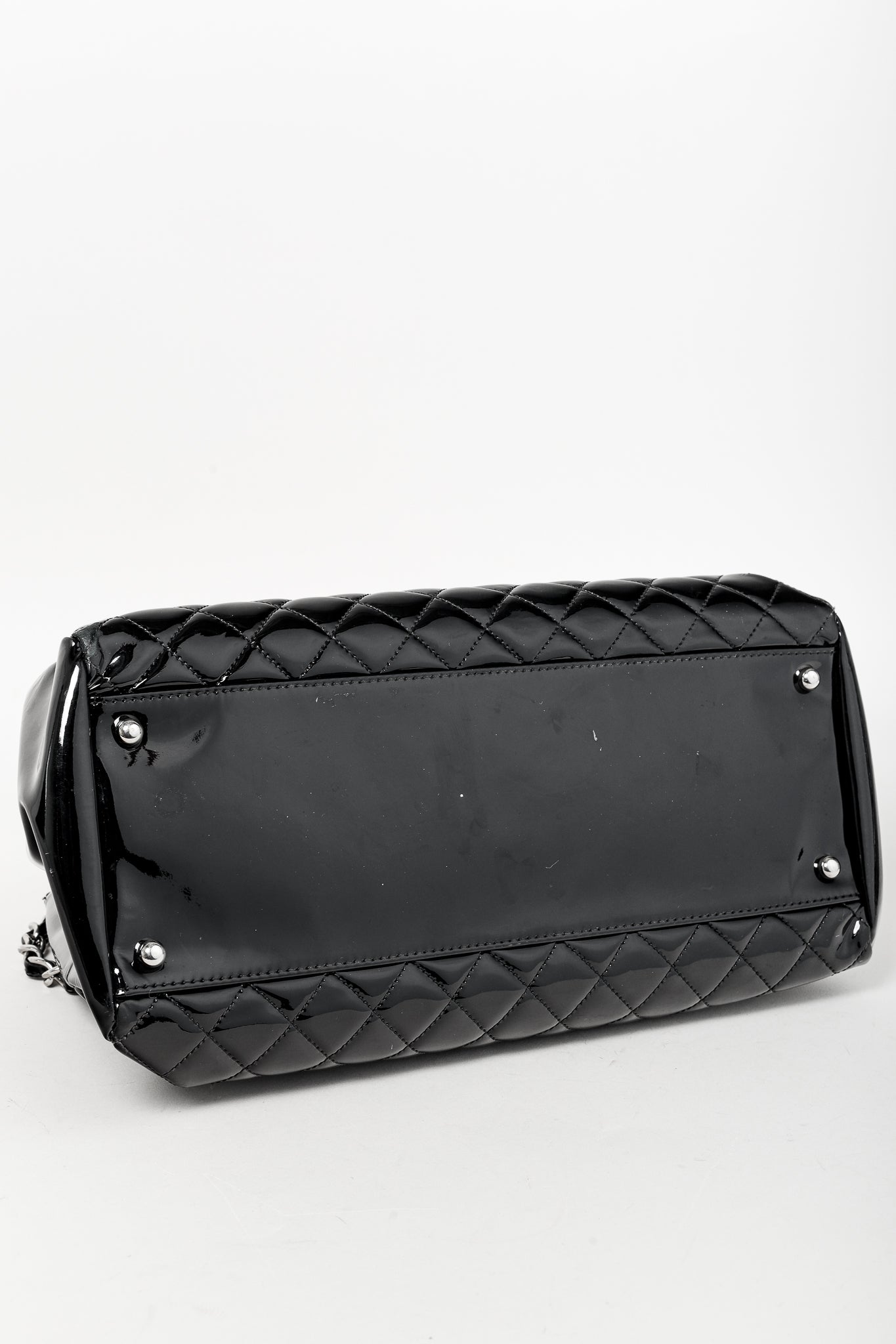 Chanel Just Mademoiselle Large Black Quilted Patent Leather Handbag