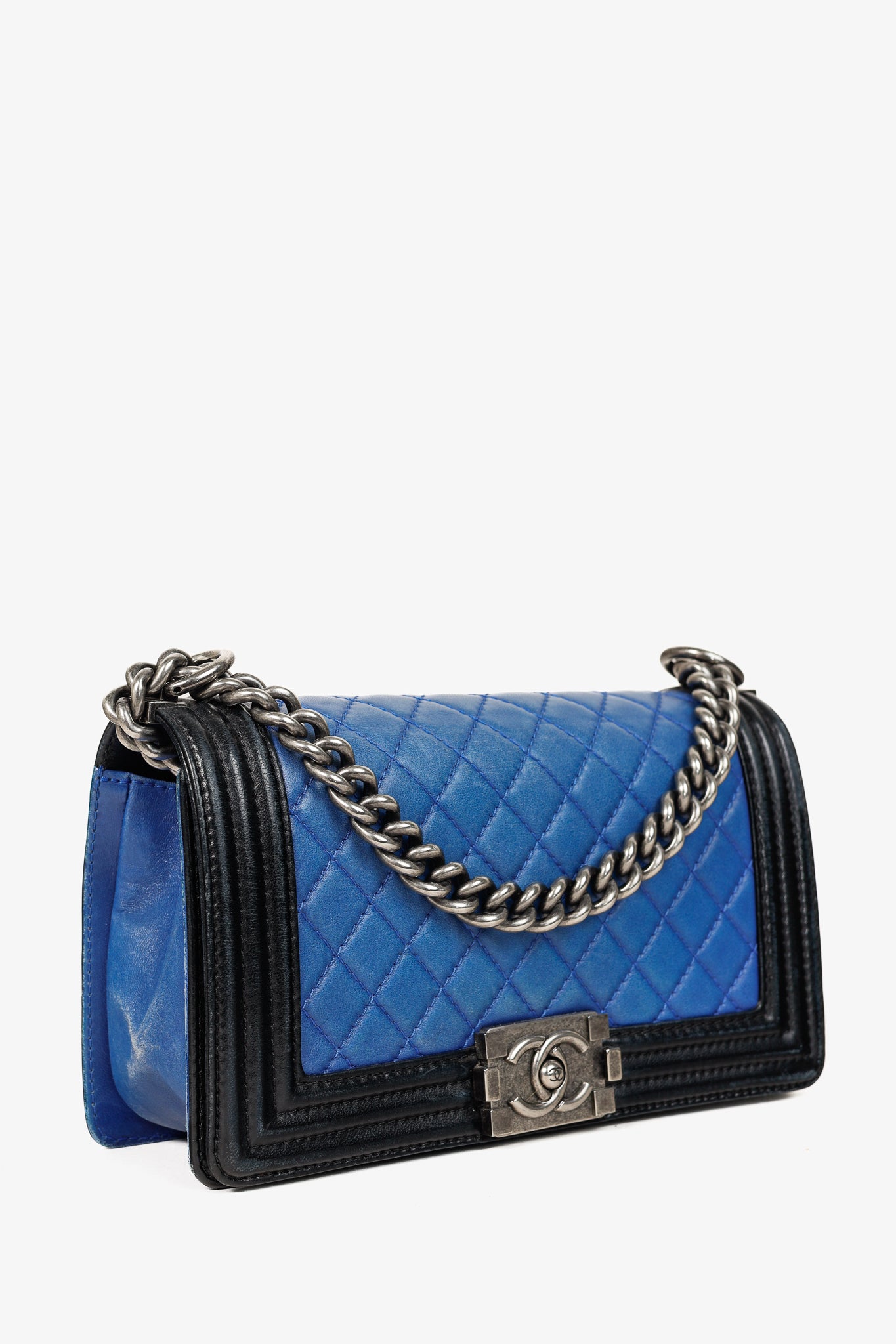 Chanel Medium Boy Blue Bicolour Quilted Flap Shoulder Bag