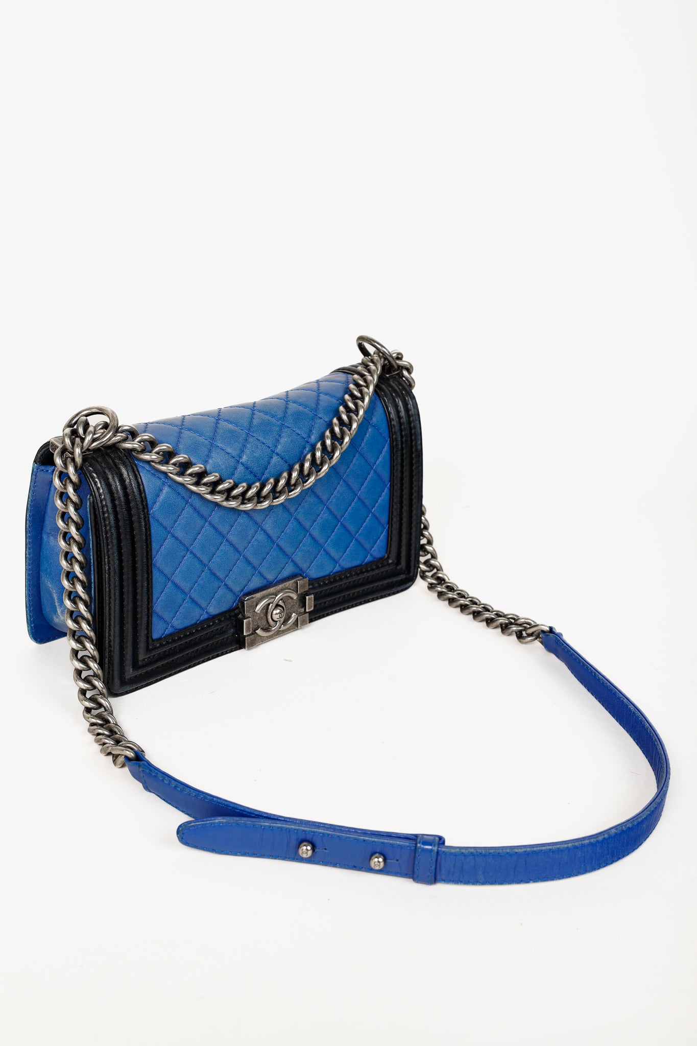 Chanel Medium Boy Blue Bicolour Quilted Flap Shoulder Bag