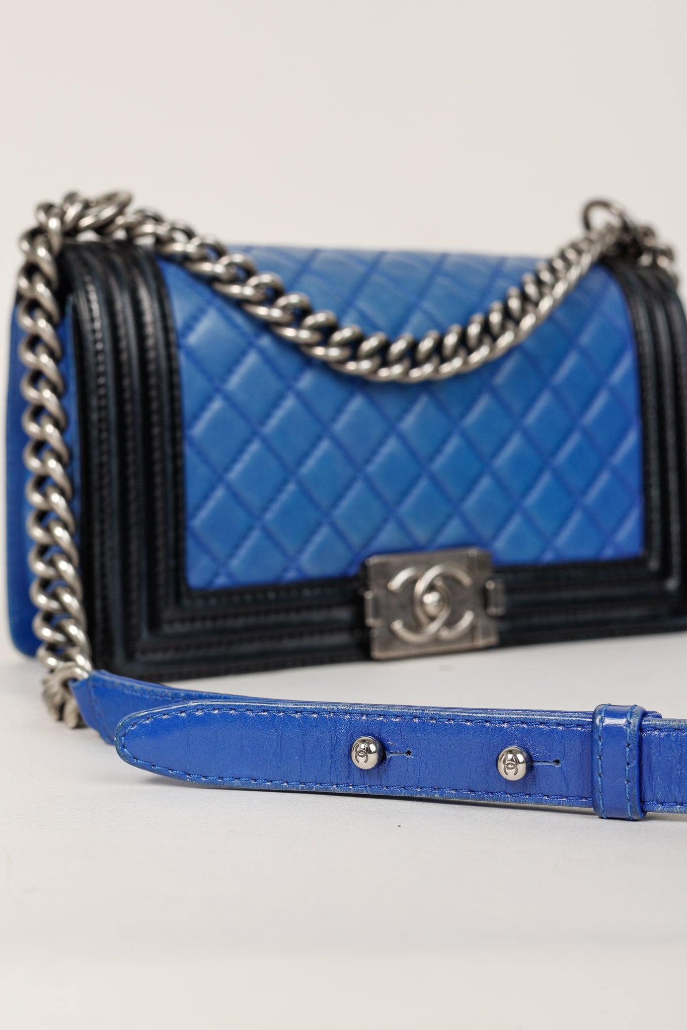 Chanel Medium Boy Blue Bicolour Quilted Flap Shoulder Bag