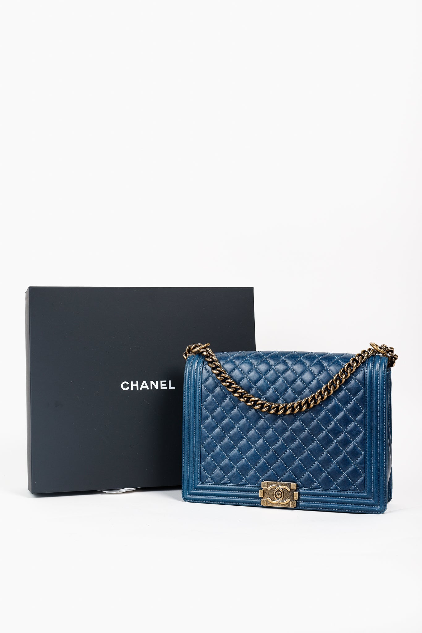 Chanel Blue Quilted Leather Large Boy Shoulder Bag