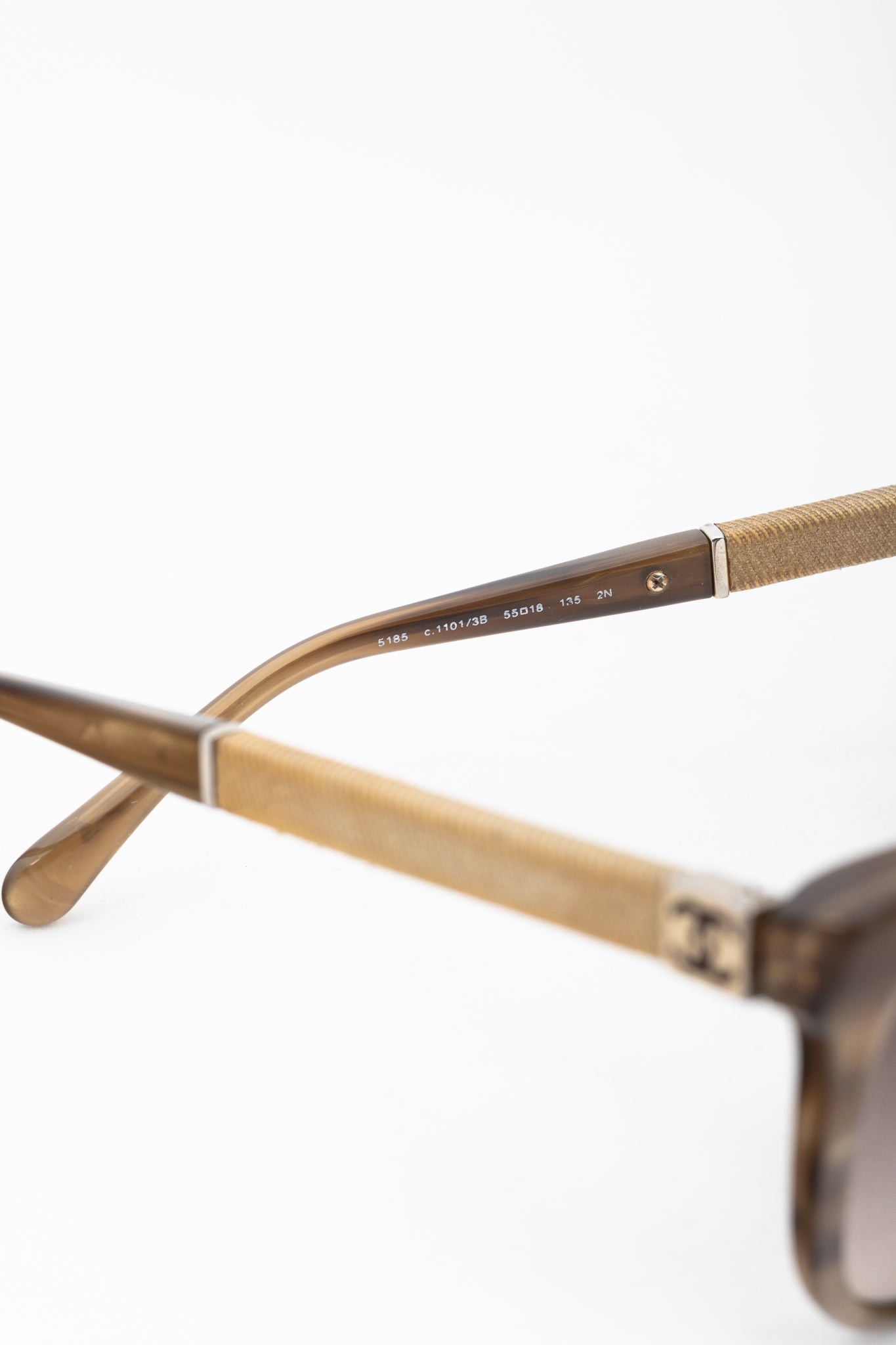 Chanel 5185 Brown Tortoiseshell Grosgrain-Temple Cat-Eye Sunglasses