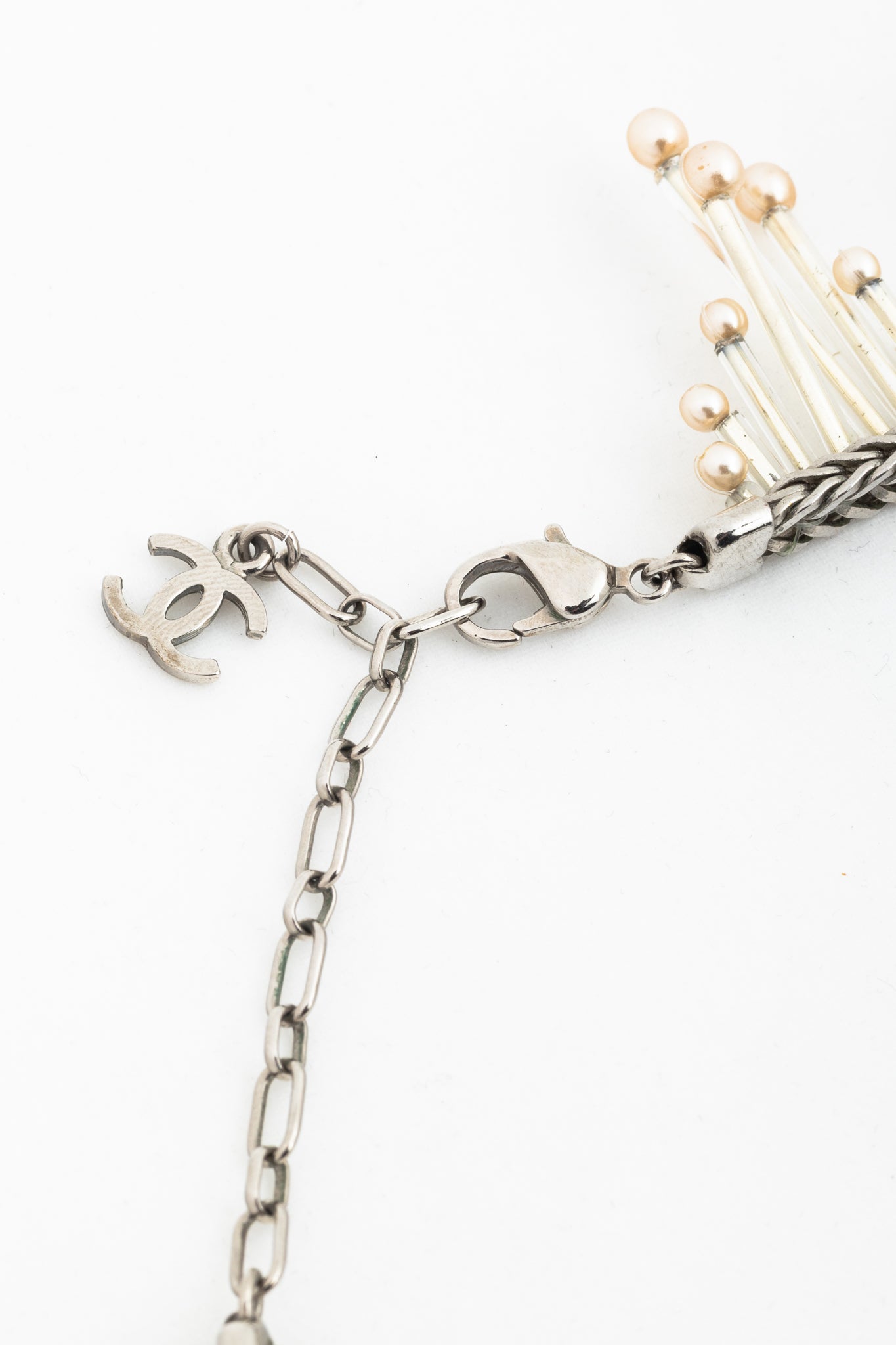 Chanel 98P Silver-Tone Faux-Pearl-Embellished Chain Choker Necklace