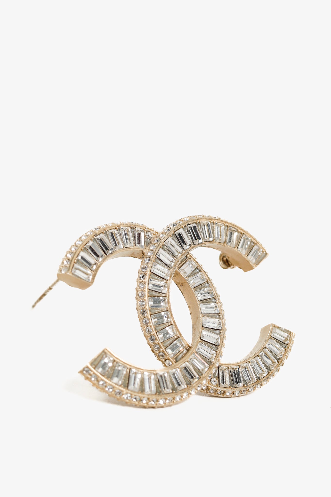 Chanel Baguette Cut Rhinestone CC Logo Brooch