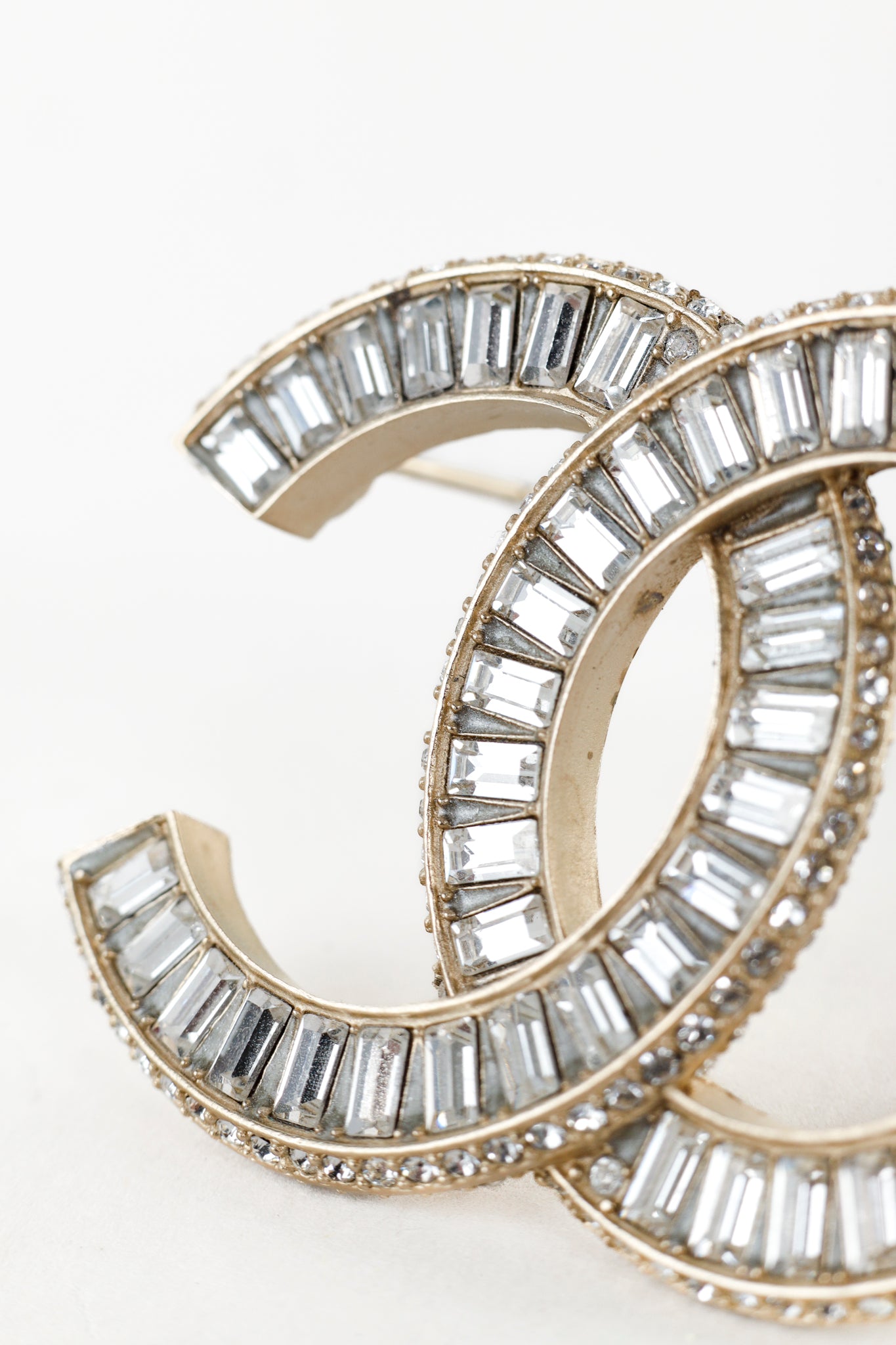 Chanel Baguette Cut Rhinestone CC Logo Brooch