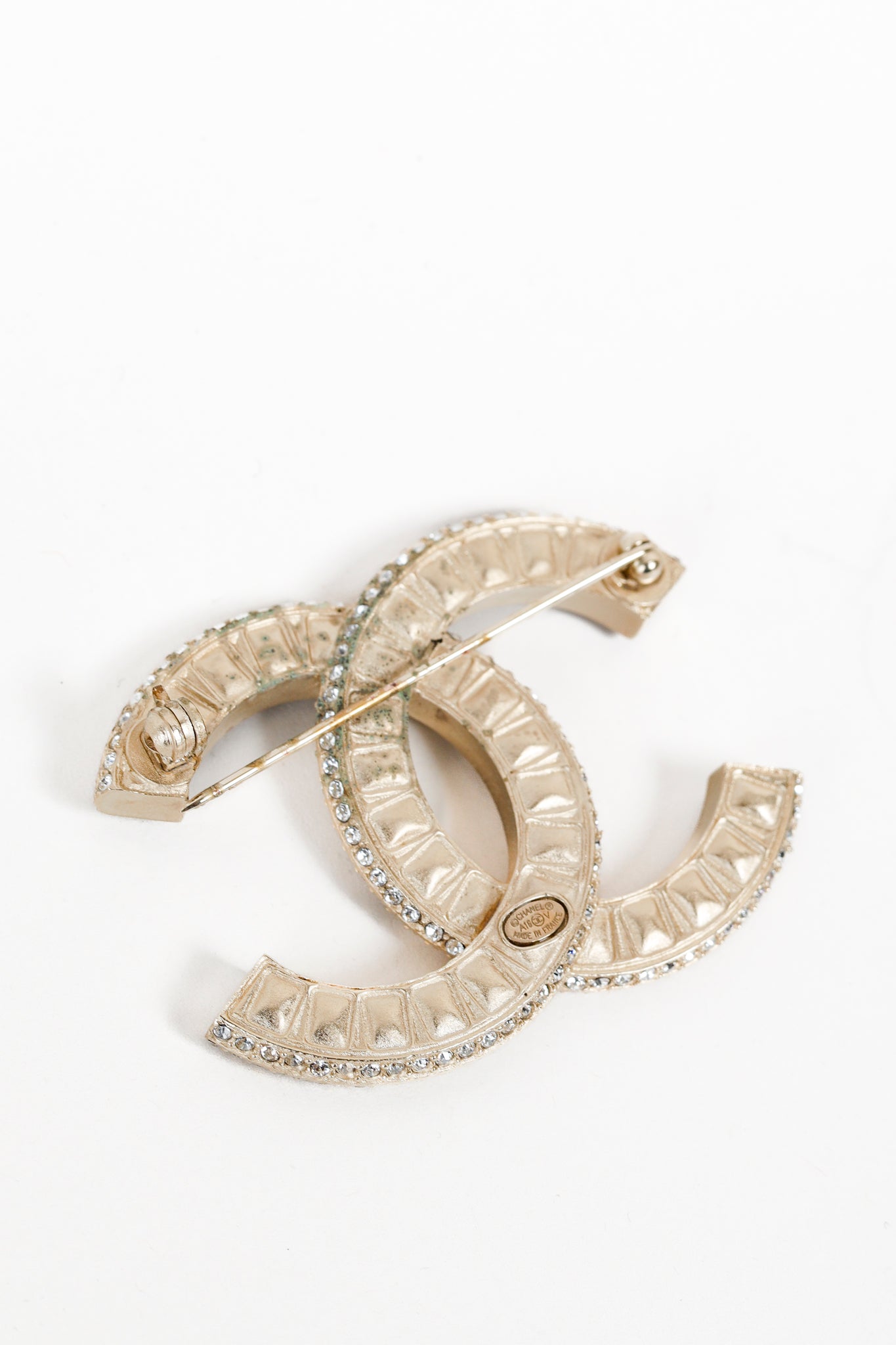 Chanel Baguette Cut Rhinestone CC Logo Brooch