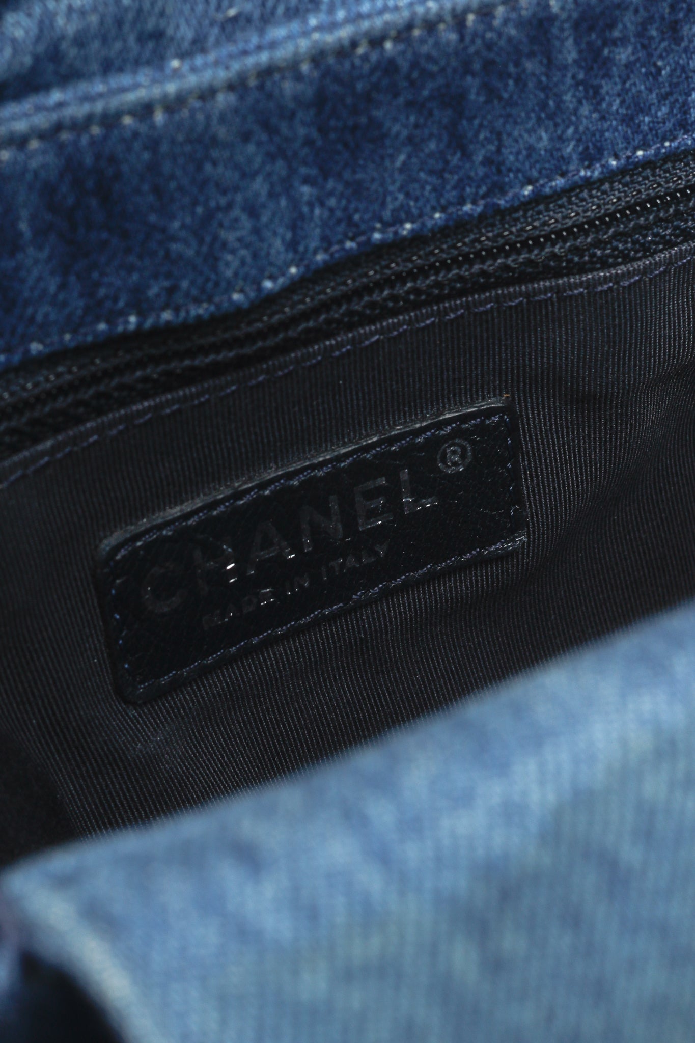 Chanel 15P Blue Denim Fringe CC Medium Flap Bag