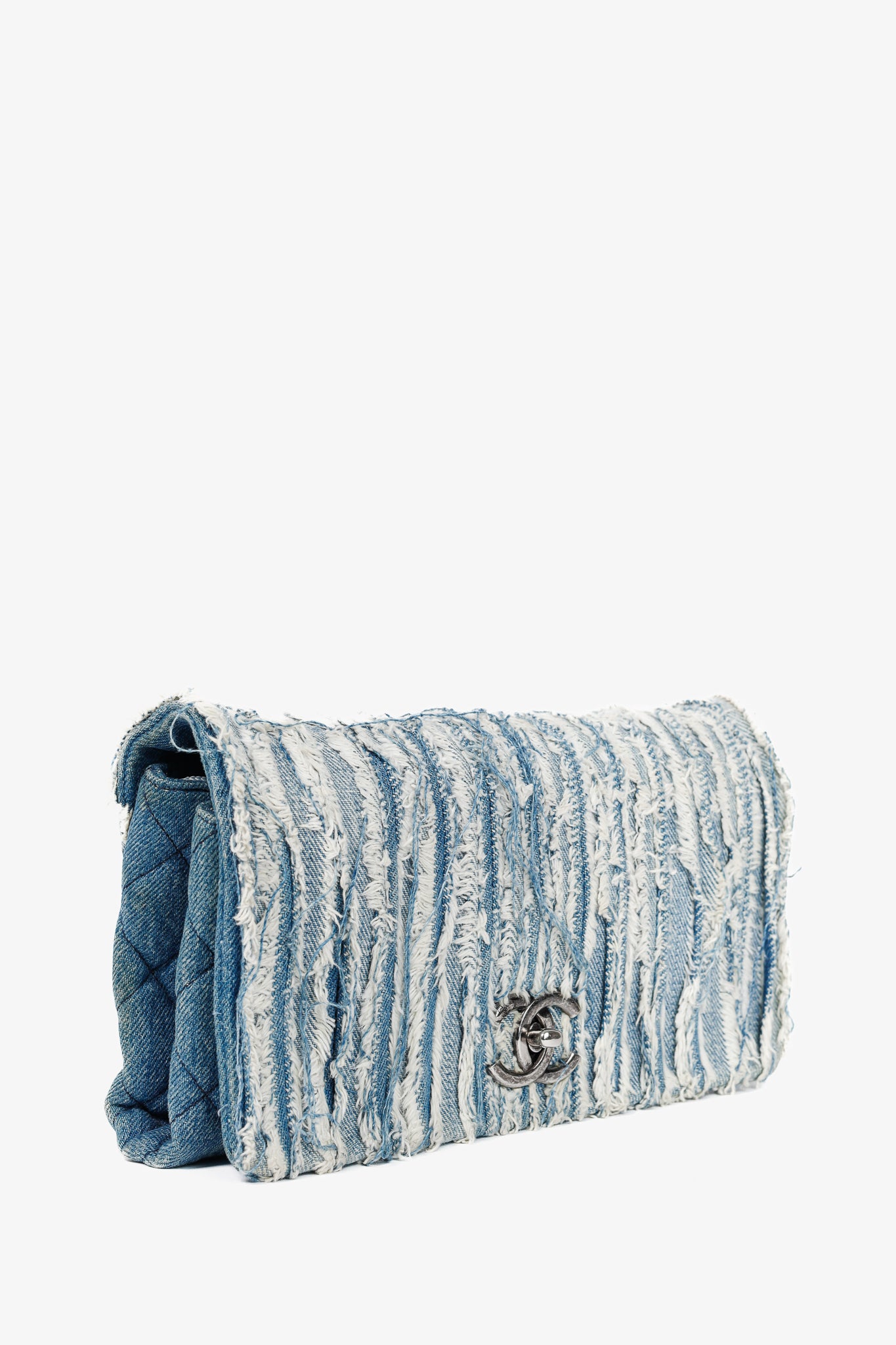 Chanel 15P Blue Denim Fringe CC Medium Flap Bag