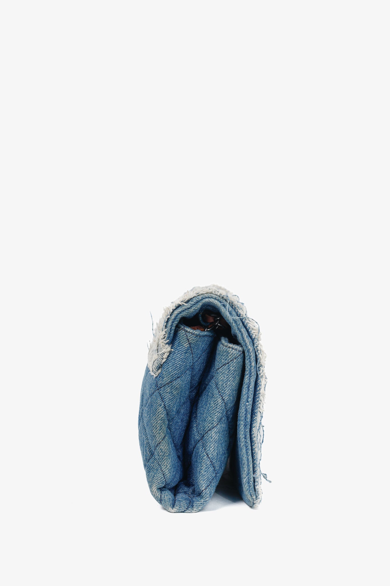 Chanel 15P Blue Denim Fringe CC Medium Flap Bag