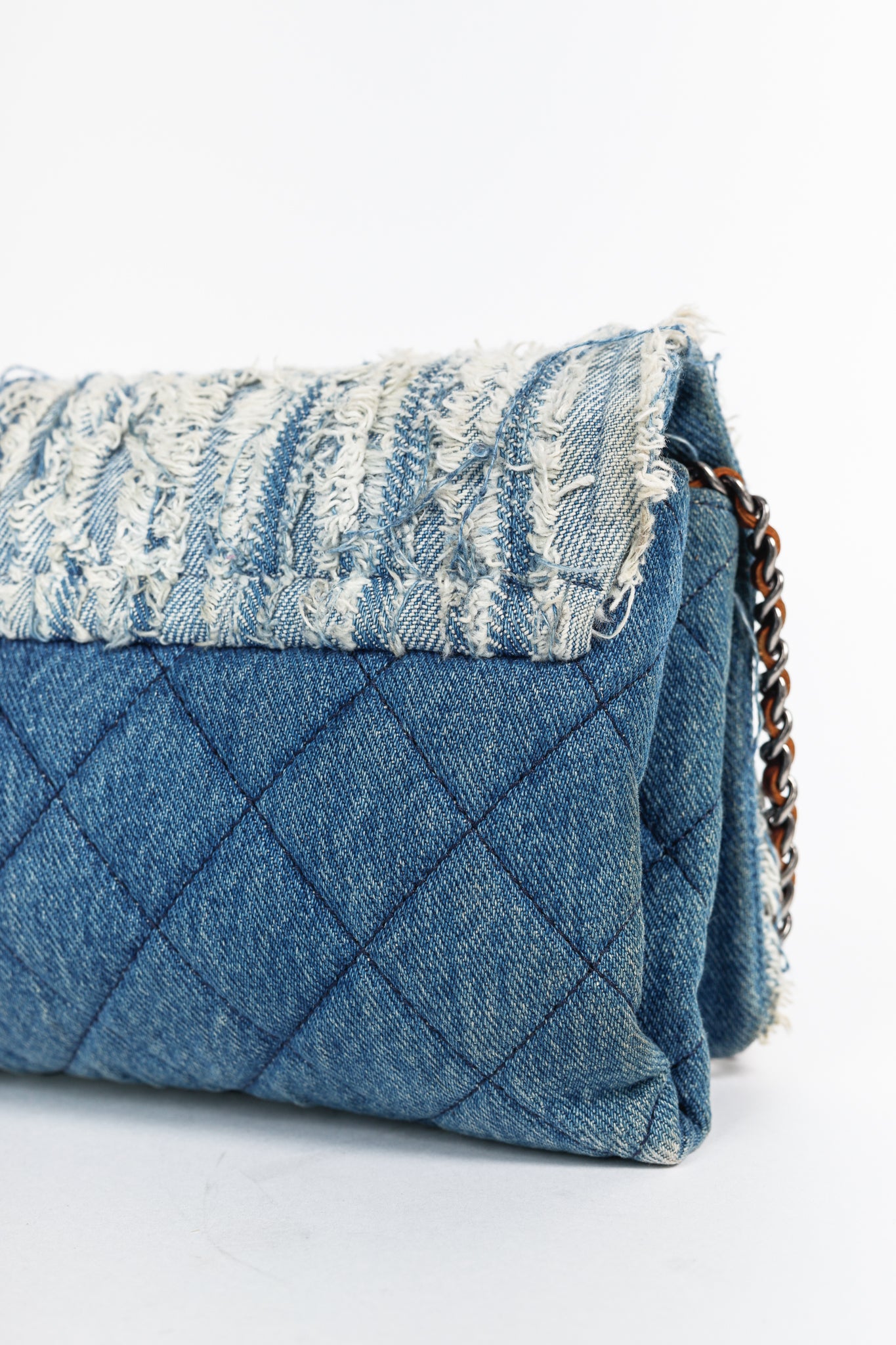 Chanel 15P Blue Denim Fringe CC Medium Flap Bag