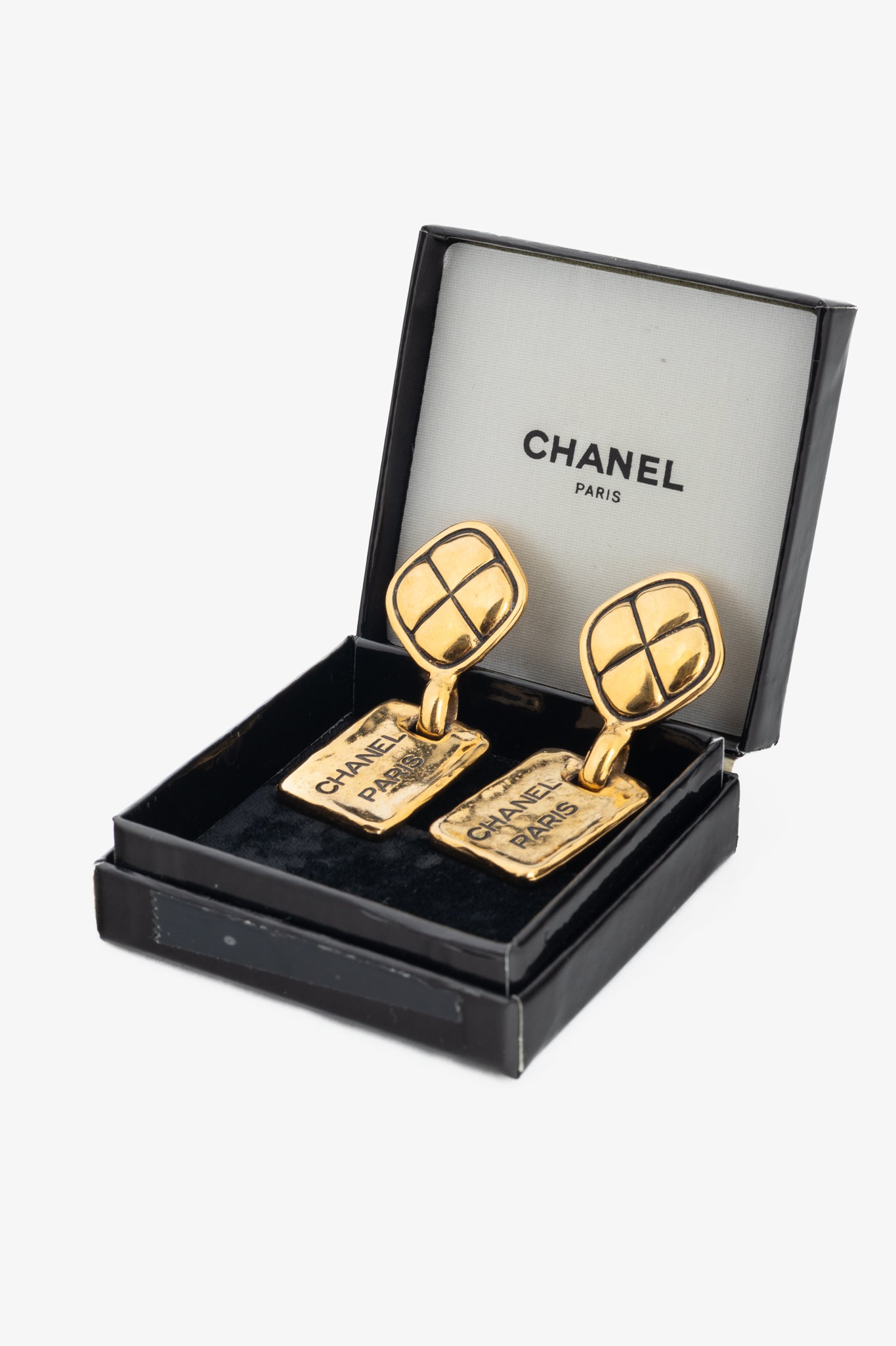Chanel 24k-Gold Plated Quilted Clip-On Drop Earrings