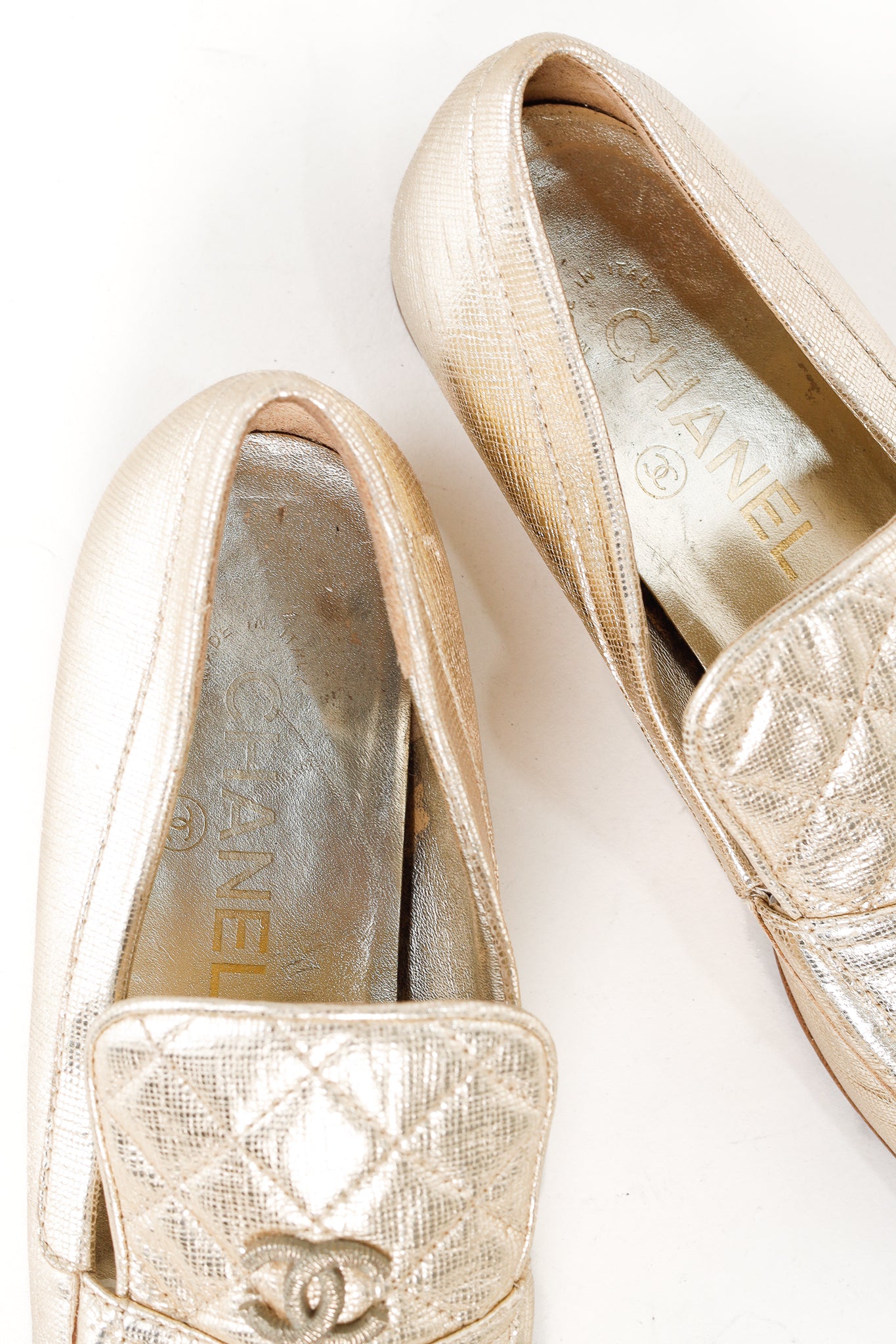 Chanel Gold CC Quilted Leather Loafers