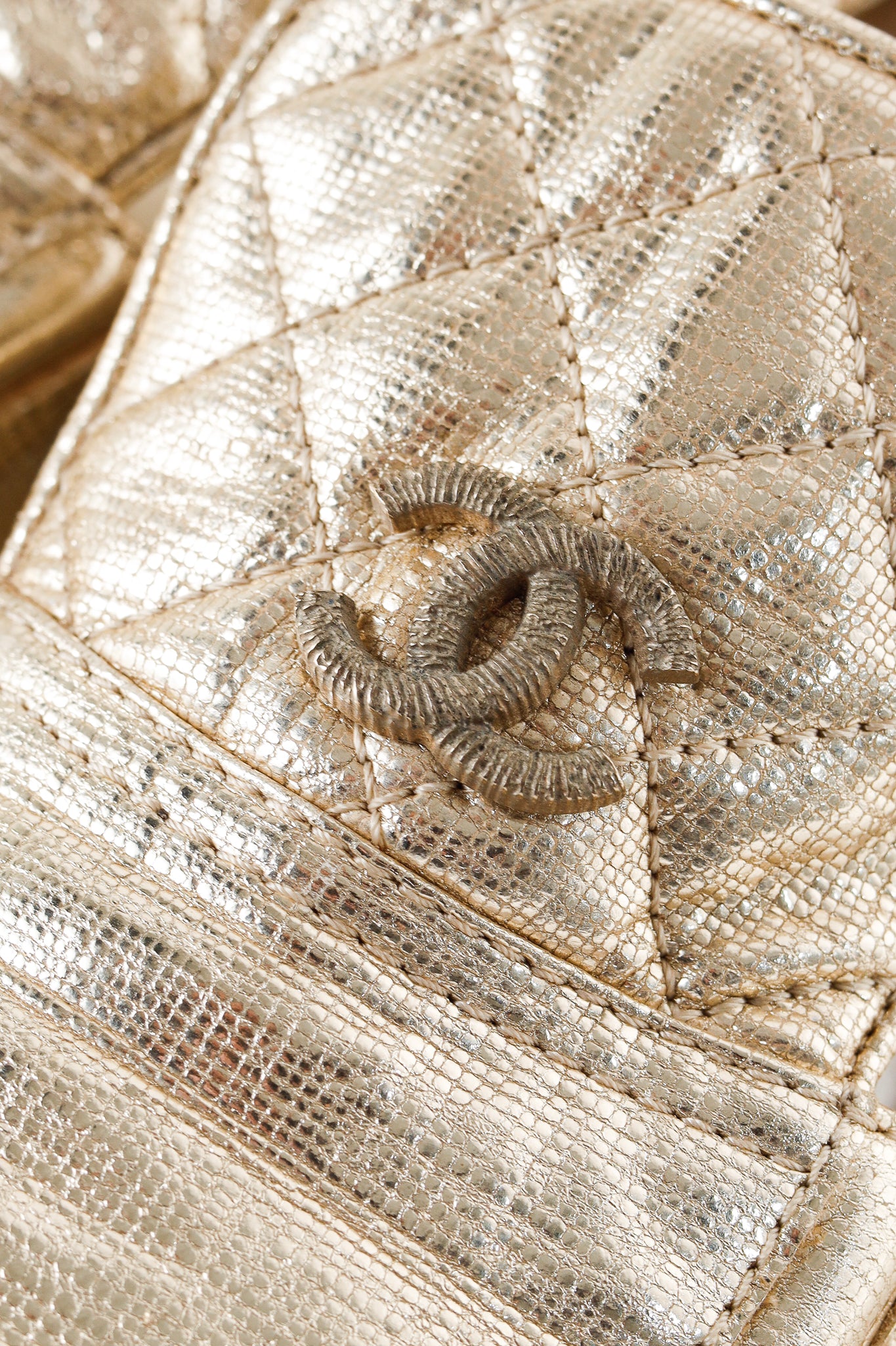 Chanel Gold CC Quilted Leather Loafers