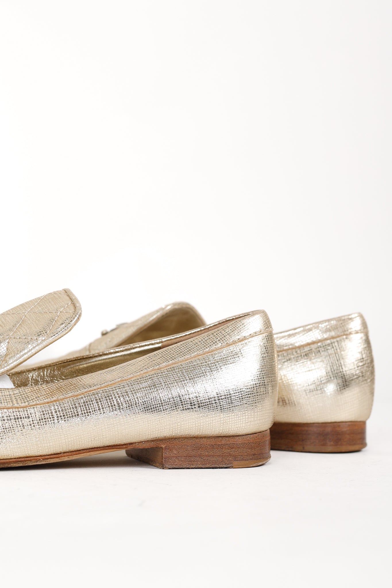 Chanel Gold CC Quilted Leather Loafers