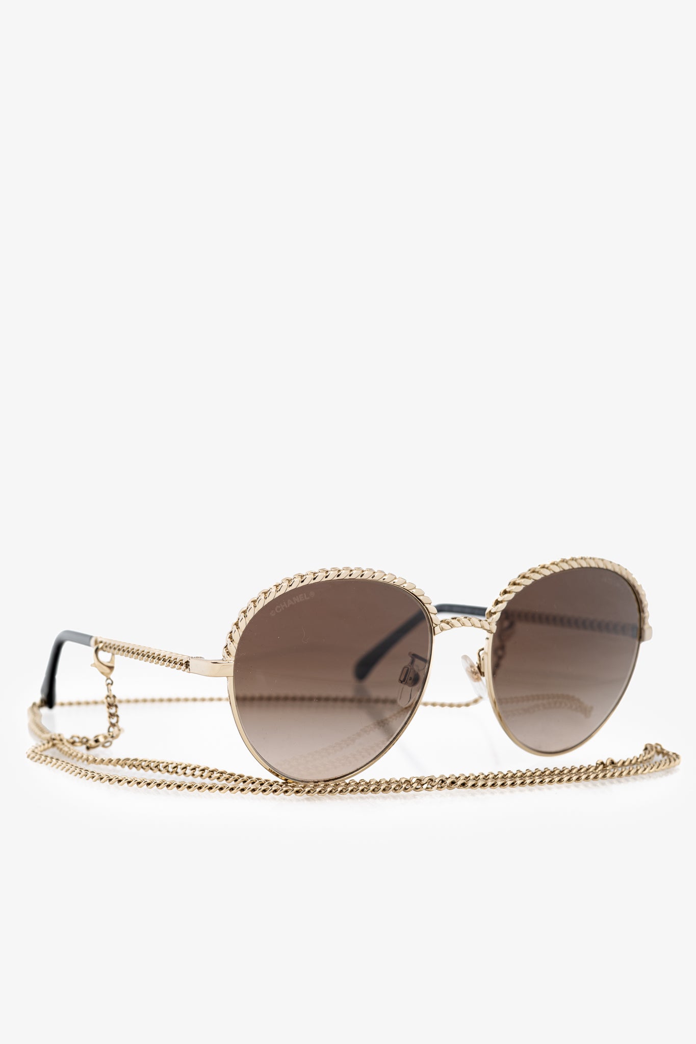Chanel Pantos Gold-Tone & Black Metal-Chain Sunglasses
