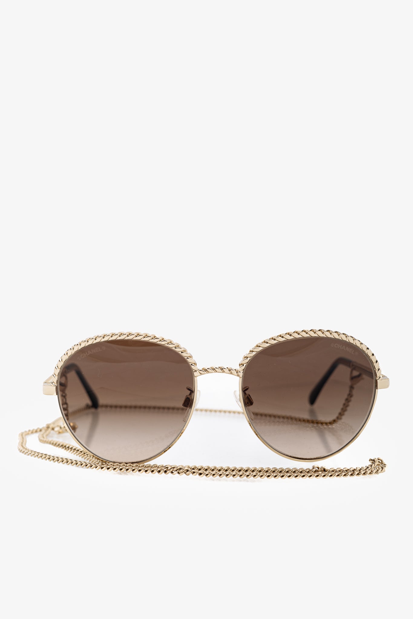 Chanel Pantos Gold-Tone & Black Metal-Chain Sunglasses