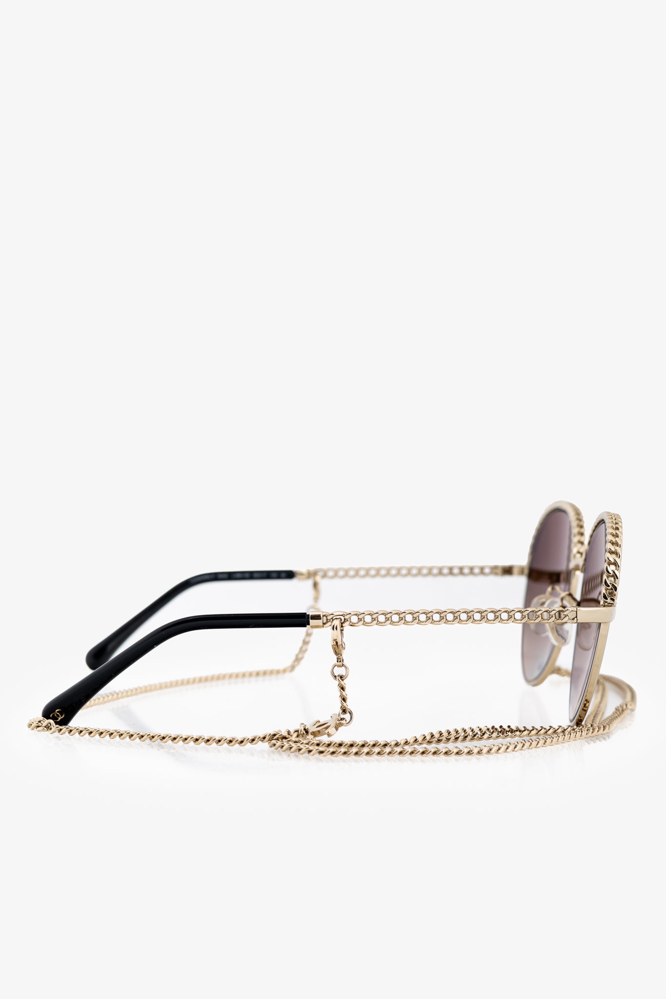 Chanel Pantos Gold-Tone & Black Metal-Chain Sunglasses