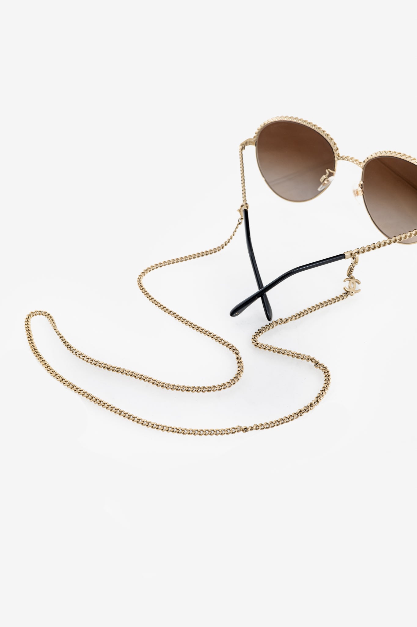 Chanel Pantos Gold-Tone & Black Metal-Chain Sunglasses