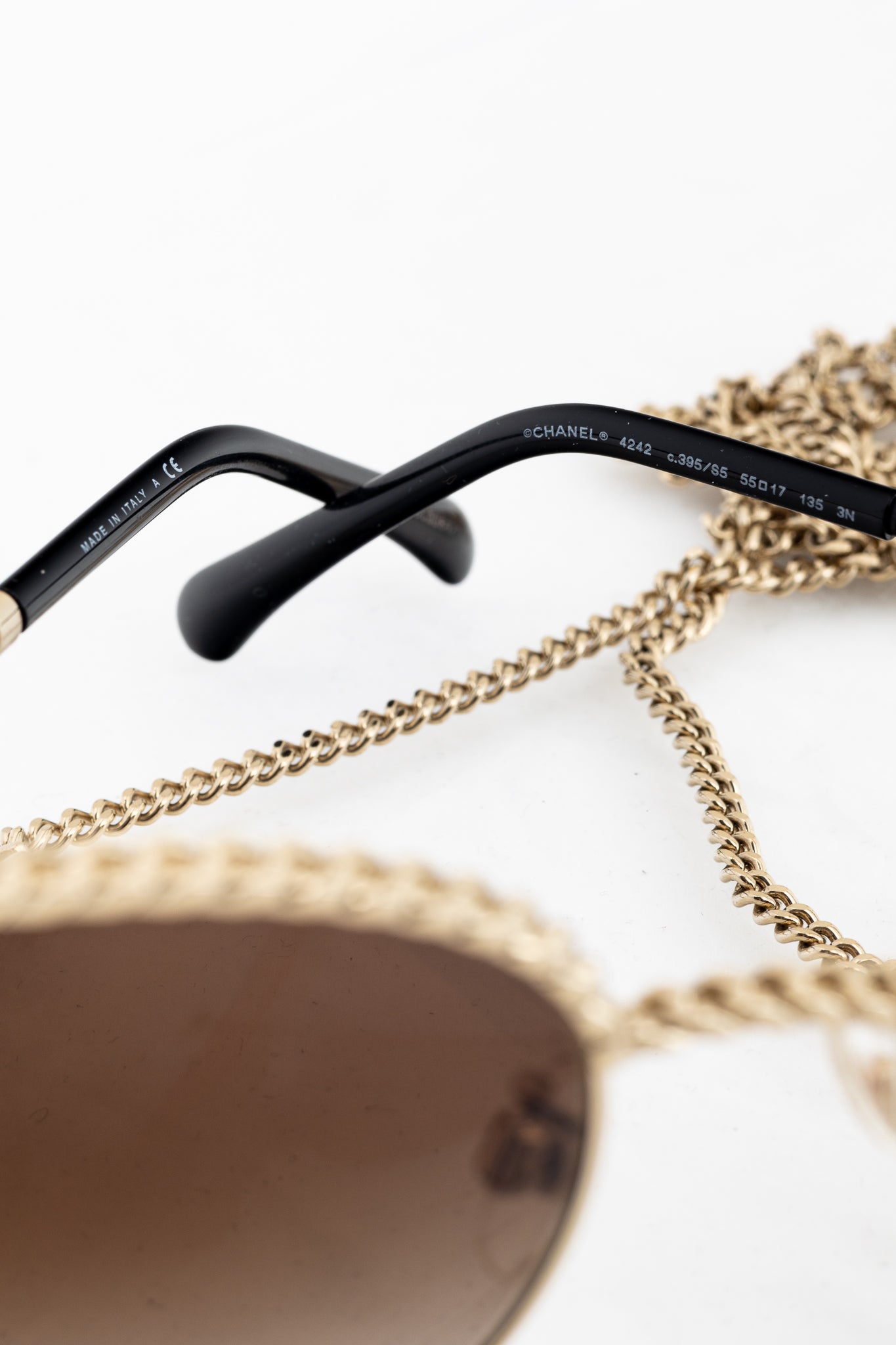 Chanel Pantos Gold-Tone & Black Metal-Chain Sunglasses