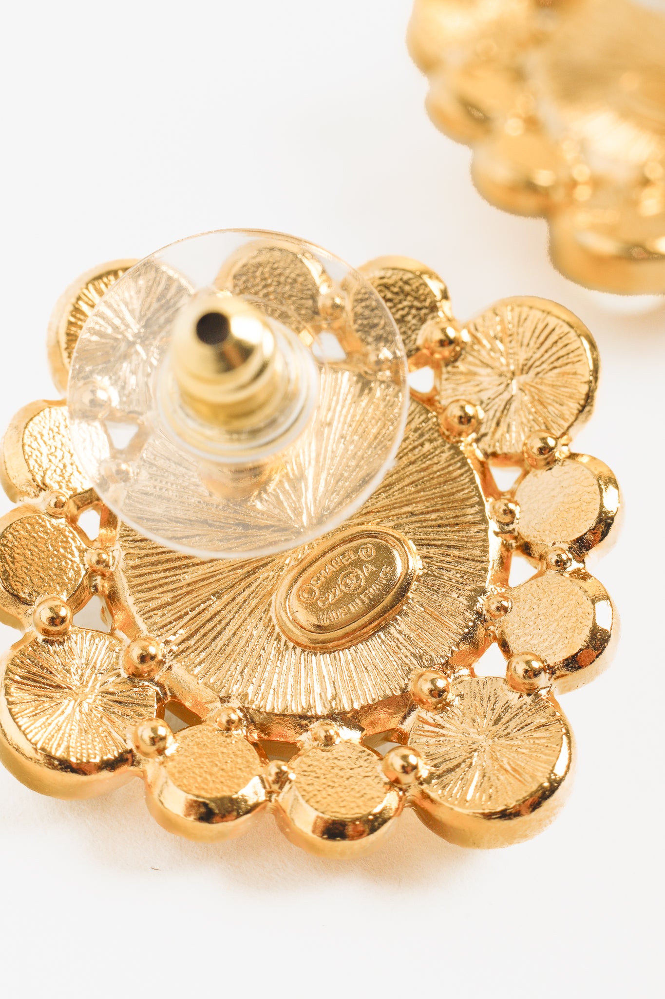 Chanel Gold-Tone Crystal and Pearl Rhinestones Squared Halo Stud Earrings